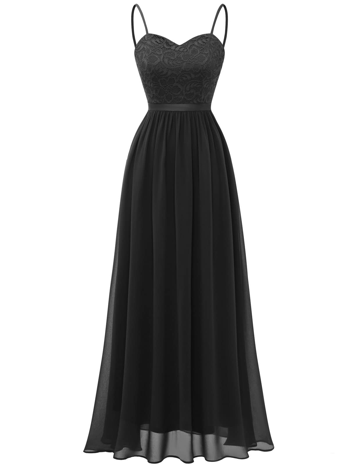 DRESSTELLS Women's Lace Bridesmaid Dress - Spaghetti Strap Long Formal Evening Gown A-Line Wedding Guest Dress for Bridal Party, Prom & Special Occasions