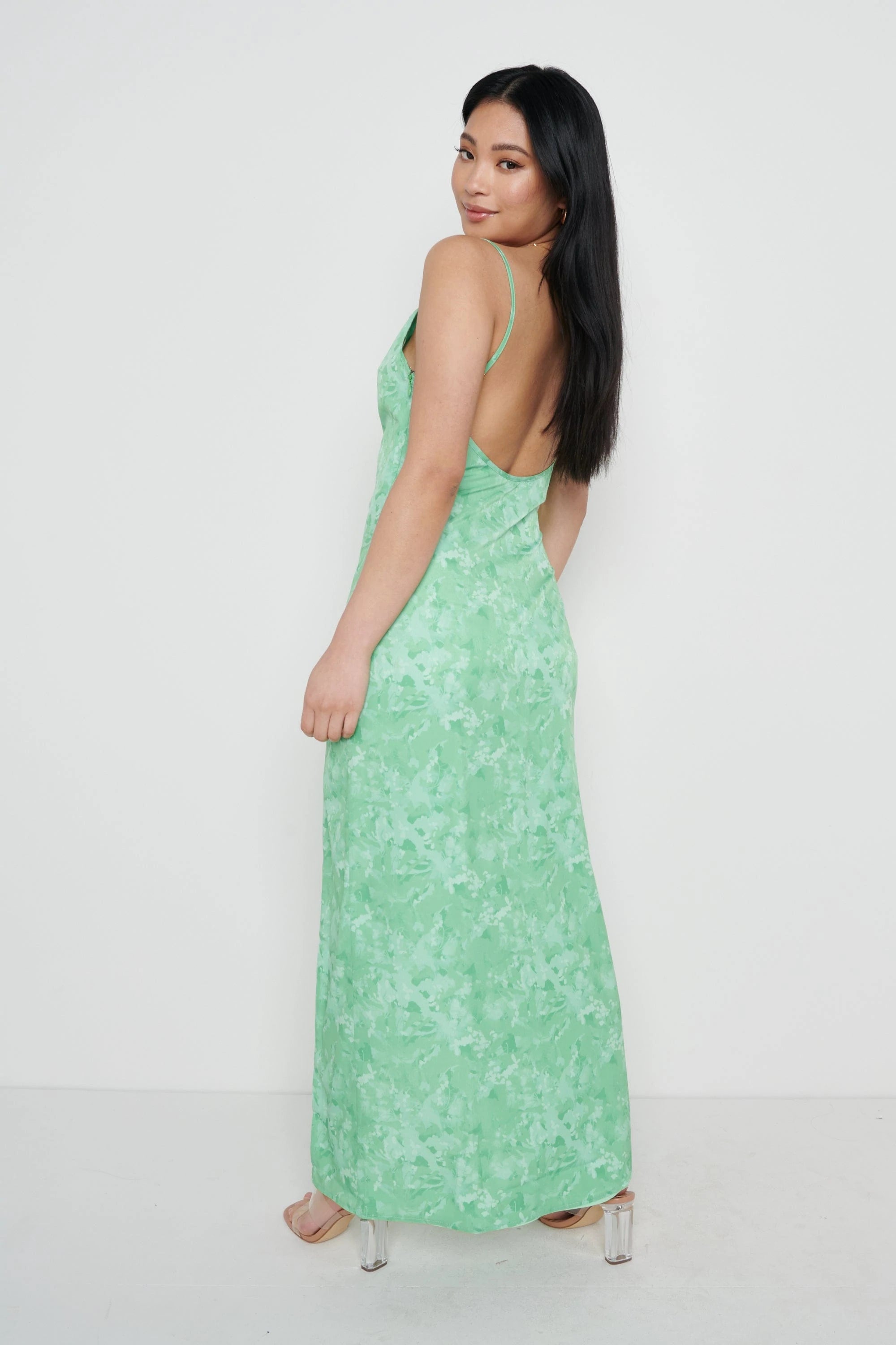 Keisha Midaxi Dress for Women - Flowy Green Maxi Dress with Long Sleeves & Side Slits | Perfect for Summer Beach, Vacation, and Casual Outings