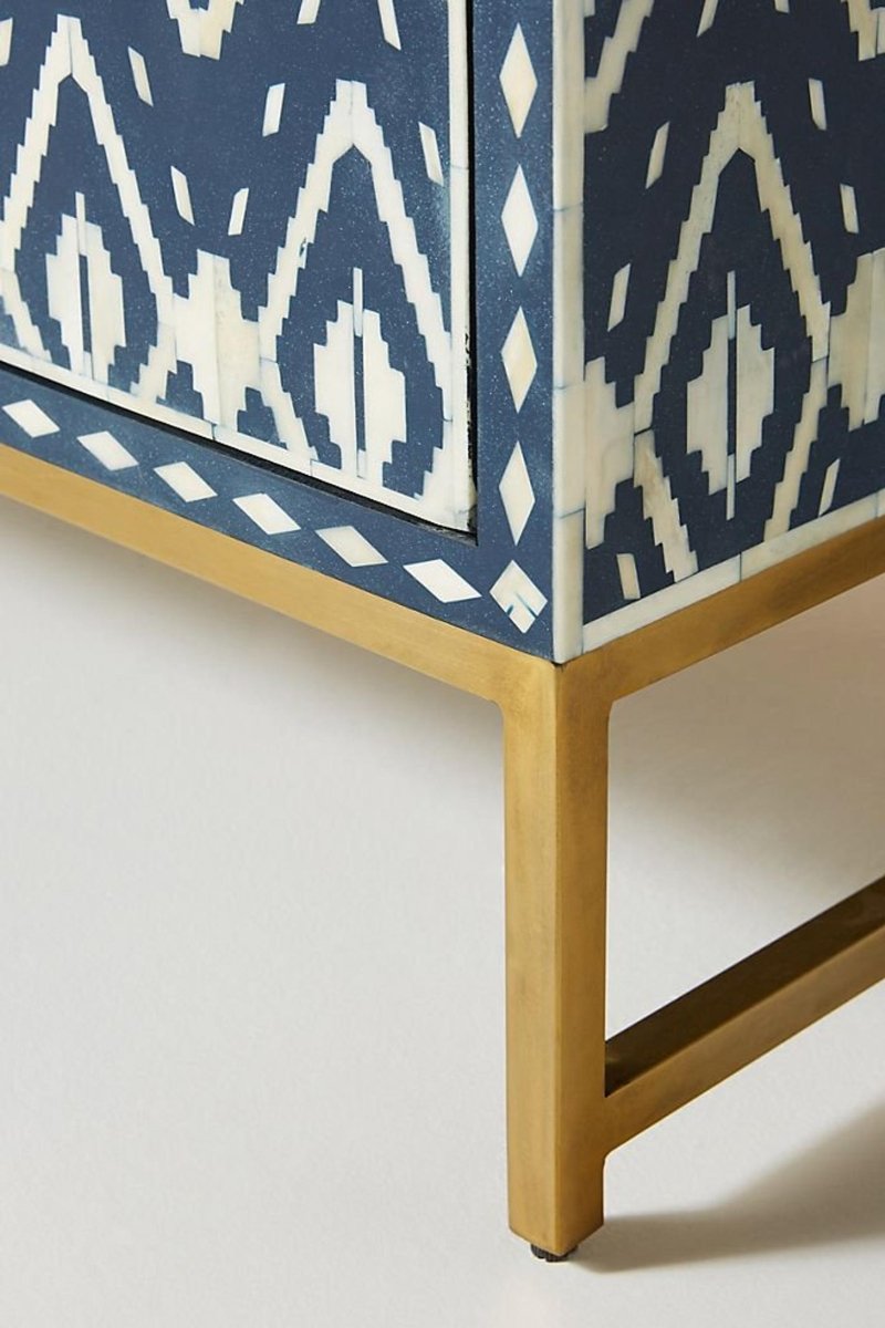 Handmade Blue Bone Inlay Entryway Cabinet - Ikat Design Wooden Console Table for Hallway & Living Room Decor | Perfect for Home Entry Storage & Stylish Display