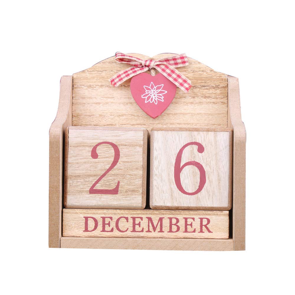 Vintage Wooden Blocks Perpetual Calendar - Reusable Desktop Calendar for Home & Office Decor, Gift & Organization (Pink) | Perfect for Desk Organization, Holiday Gifts & Feng Shui Decor