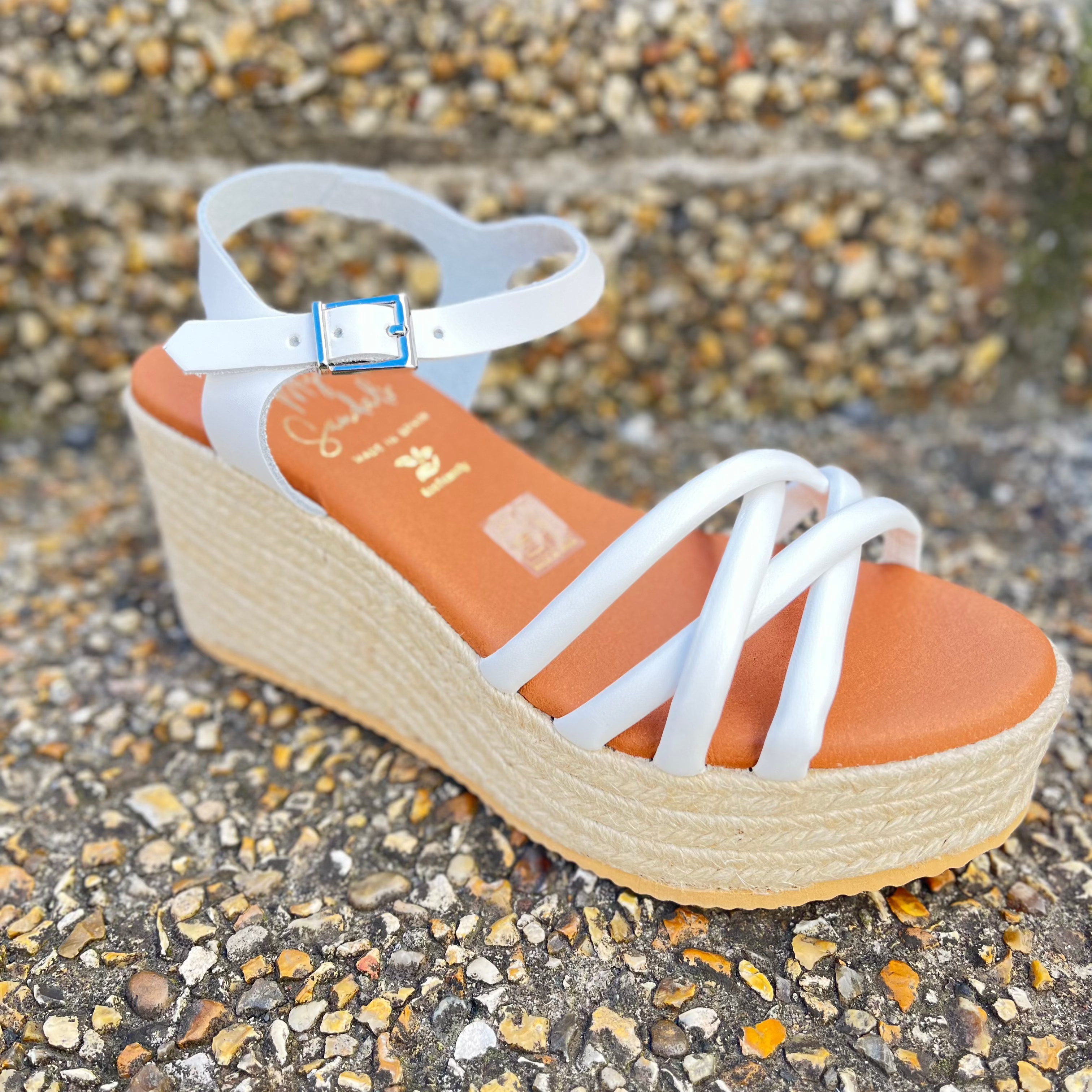 OH MY SANDALS Women's White Multi-Strap Platform Wedge Sandals 5739 - Comfortable Summer Beach Shoes for Walking, Vacation & Casual Outfits