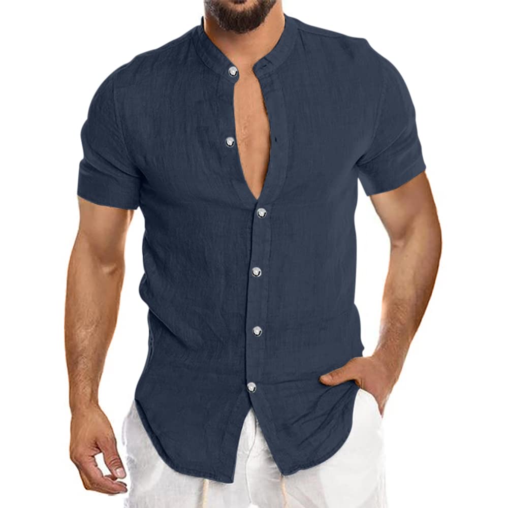 MNCEGEER Men's Cotton Linen Short Sleeve Shirt - Breathable Summer Casual T-Shirt for Beach, Vacation & Outdoor Activities | Hippie Style Relaxed Fit Tee