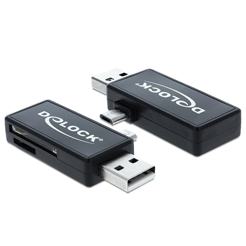 Delock Micro USB OTG Card Reader with USB A Male - Compatible with MMC, SD, microSD, SDHC, microSDHC, SDXC - Perfect for Smartphones, Tablets & Laptops