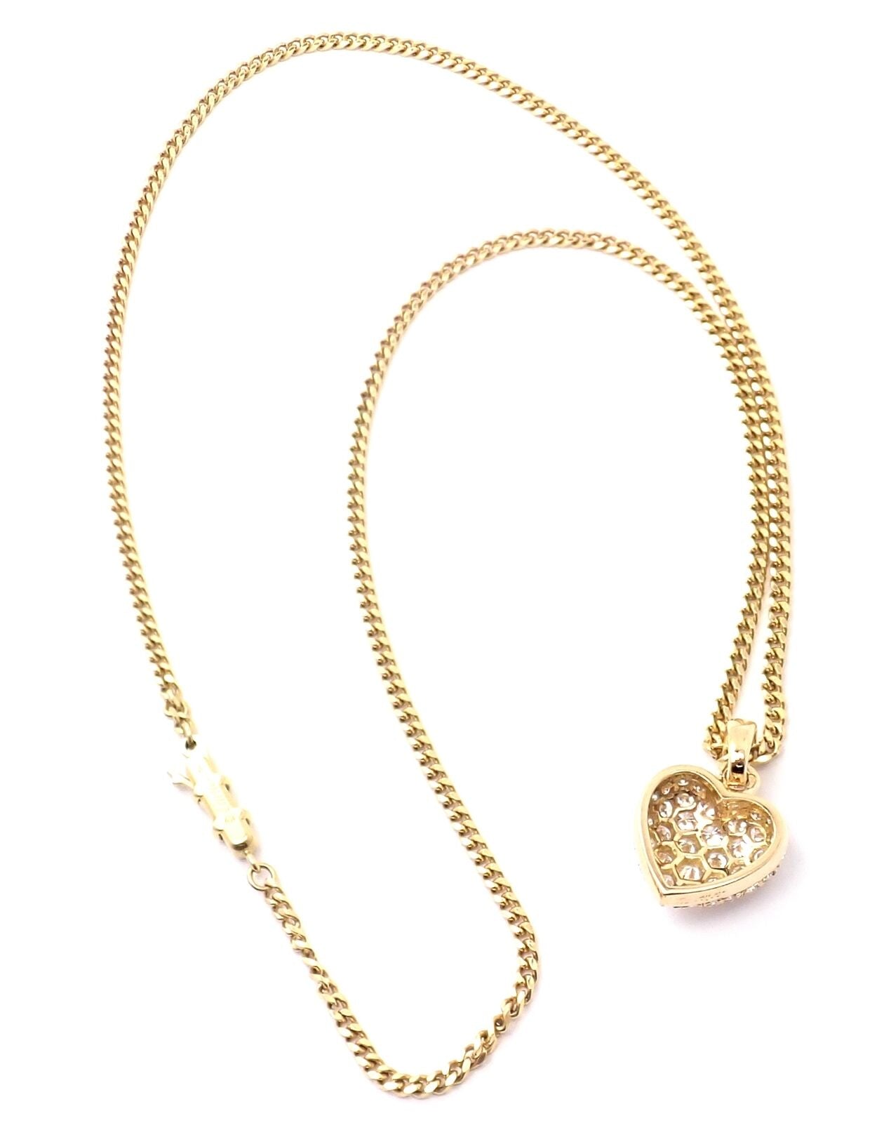 Authentic Cartier 18K Yellow Gold 2 Carat Diamond Pavé Large Heart Pendant Necklace for Women - Luxury Valentine's Day Gift, Anniversary Present & Special Occasion Jewelry