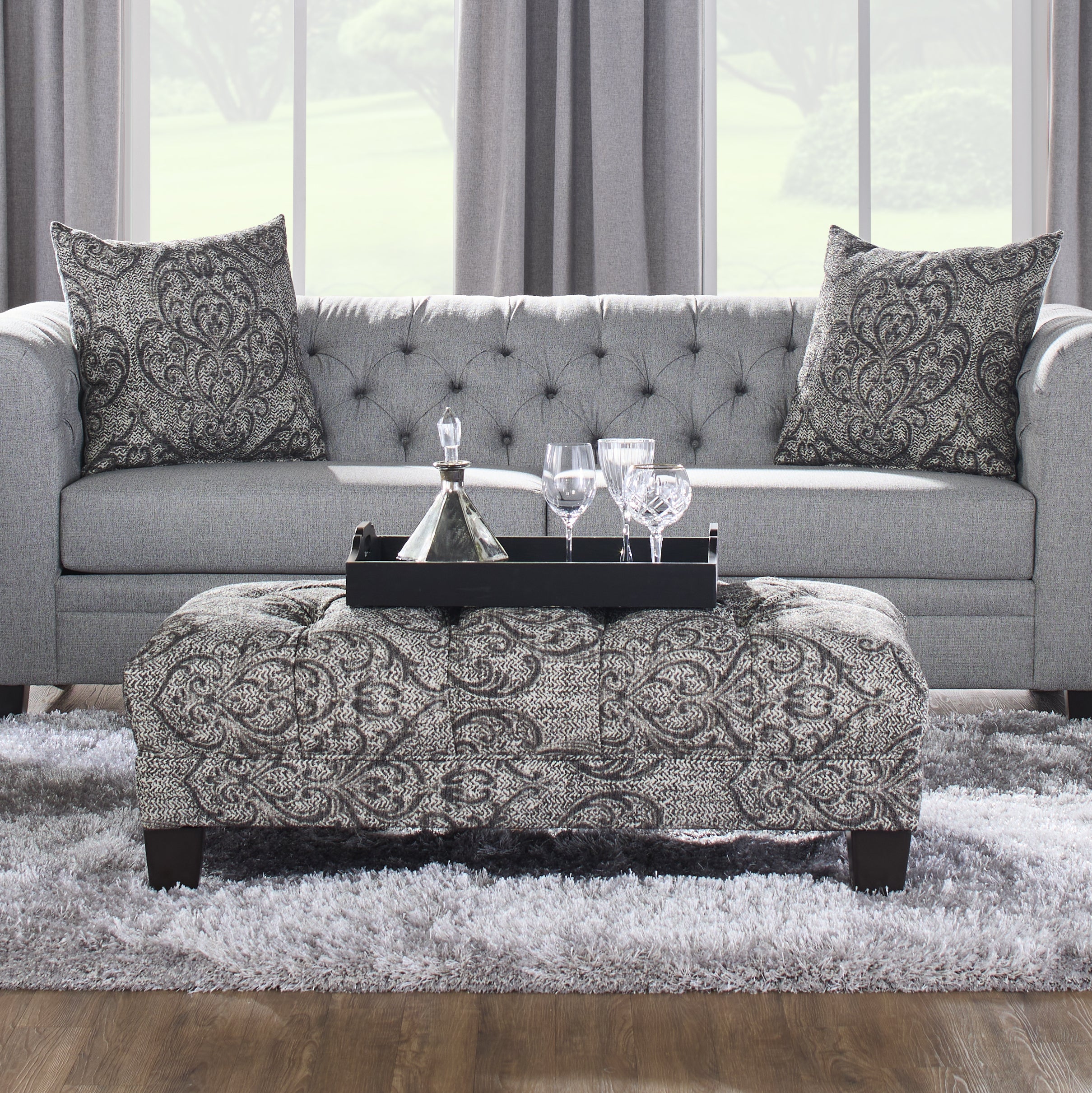Roundhill Furniture Berliton Fabric Tufted Oversized Ottoman in Cartagena Coal - Stylish Footrest & Extra Seating for Living Room, Bedroom or Home Office