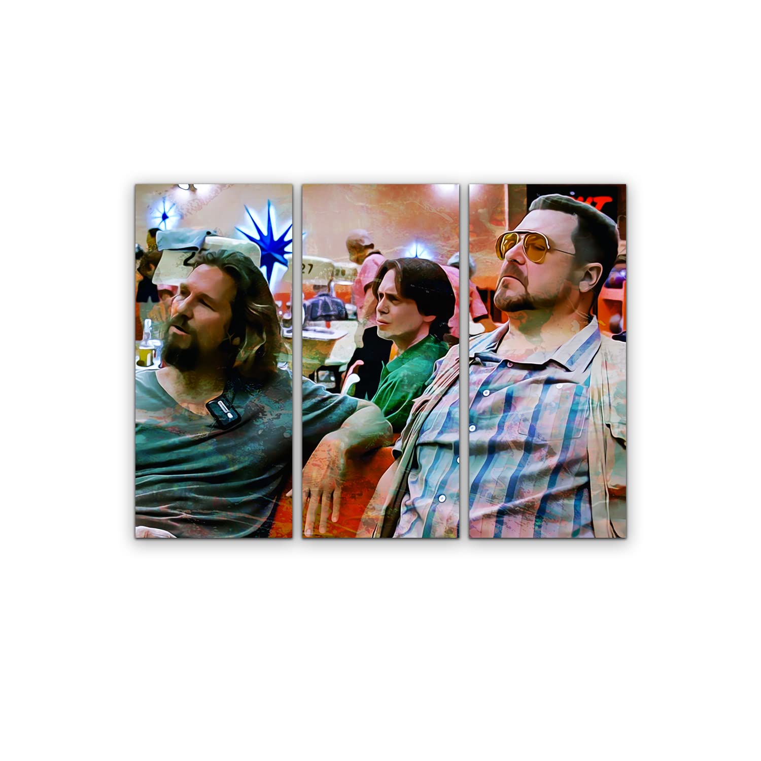 Lebowski Crew Movie Canvas Wall Art - Multicolor Effect Printed on Wooden Frame - 3 Piece Set for Office & Bedroom Decor - Perfect for Movie Lovers & Pop Culture Enthusiasts