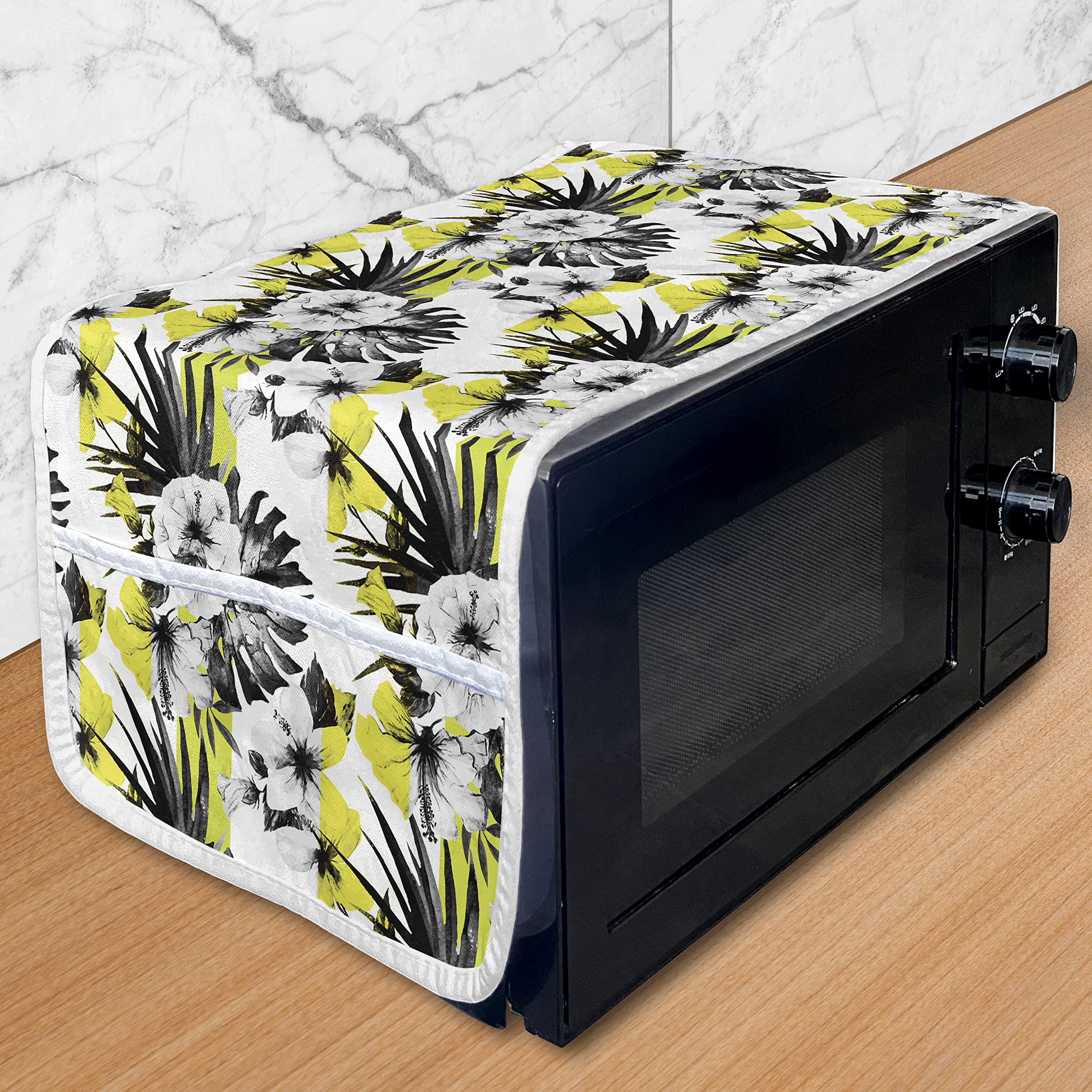 Ambesonne Floral Microwave Cover - Waterproof Hibiscus Design Kitchen Organizer with Pockets, 36