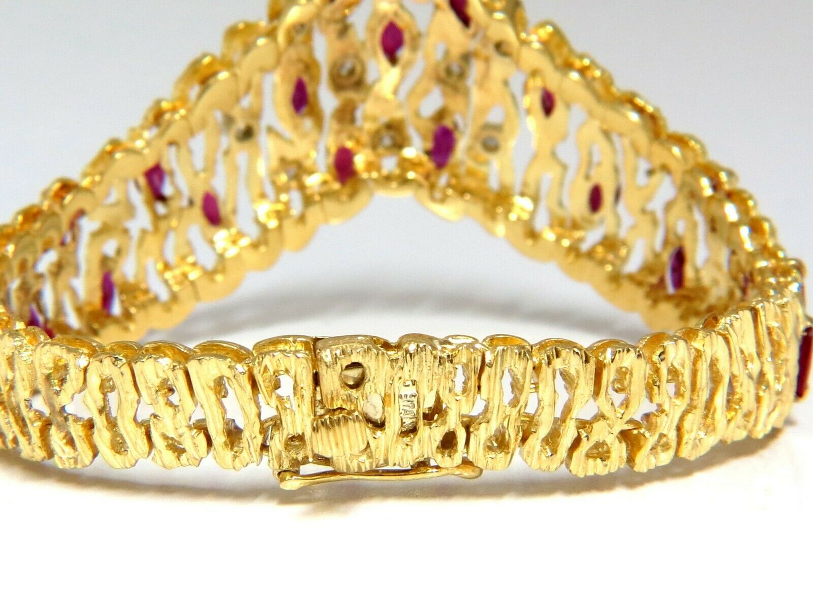 6.00ct Natural Ruby Diamond Coral Patina Chevron Cuff Bracelet 18K Gold - Elegant Statement Jewelry for Weddings, Parties & Special Occasions