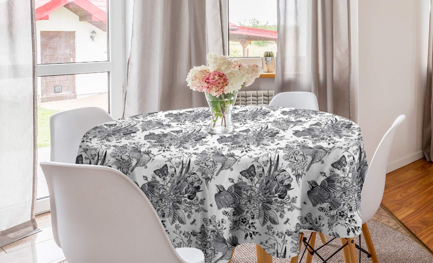 Ambesonne Floral Round Tablecloth 60
