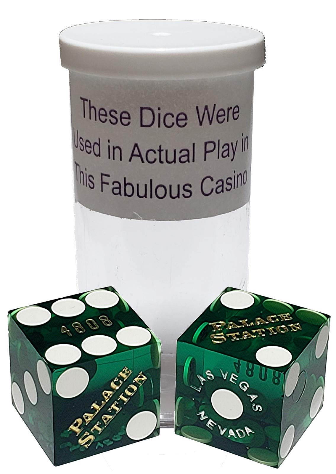 19mm Professional Craps Dice Set with Matching Serial Numbers - Authentic Las Vegas Casino Table-Used Dice (Palace Station Green Polished) | Perfect for Casino Games, Home Practice, and Tabletop Gaming