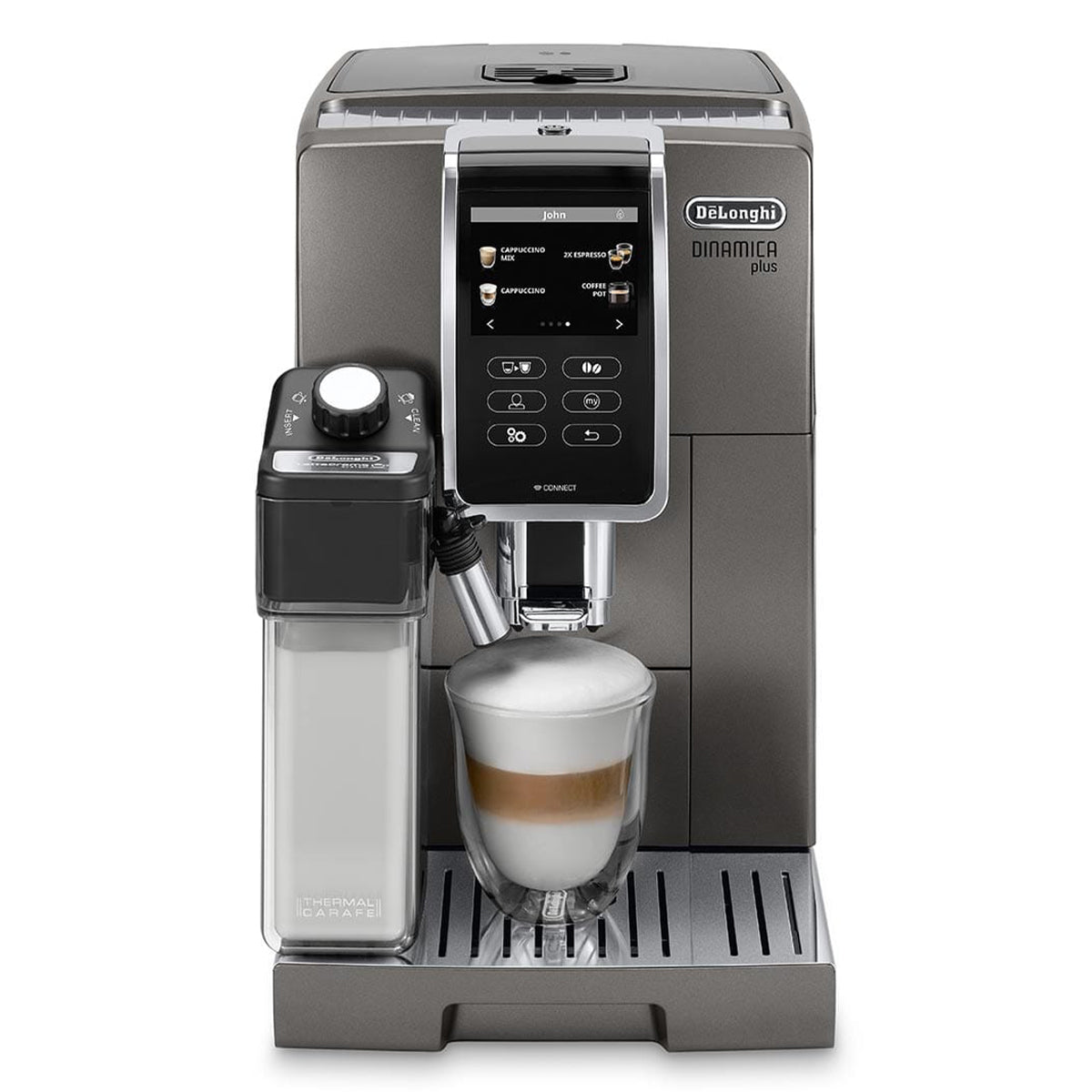 DeLonghi Dinamica Plus Titanium Connected Automatic Espresso Machine with Milk Frother - ECAM37095T | Perfect for Home Baristas & Coffee Lovers | Brew Lattes, Cappuccinos & Espresso Drinks