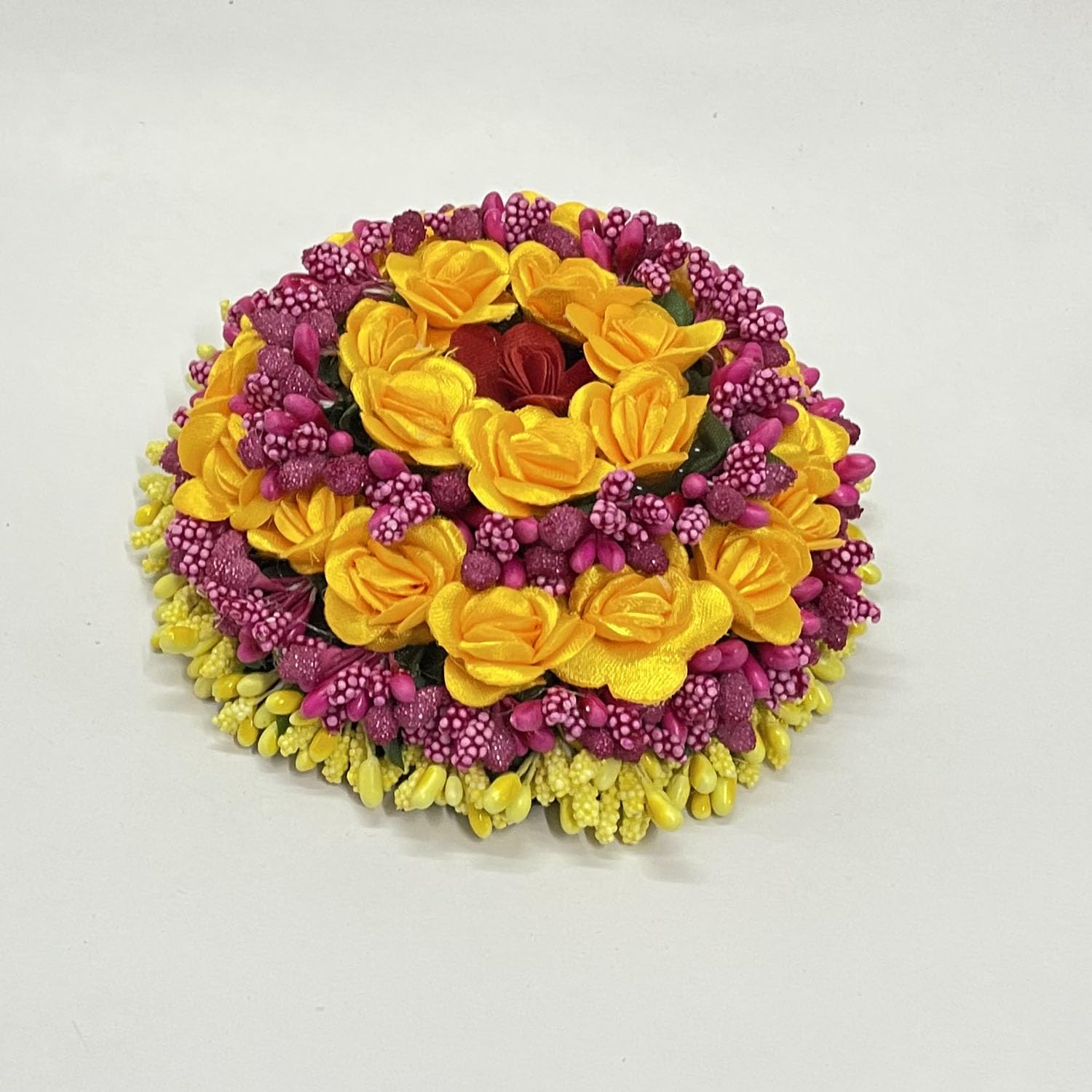 GuruEmbelish Bridal Bun Juda Gajra Maker - White & Yellow Floral Hair Accessories for Women & Girls (1Pc) - Perfect for Weddings, Parties & Traditional Indian Hairstyles