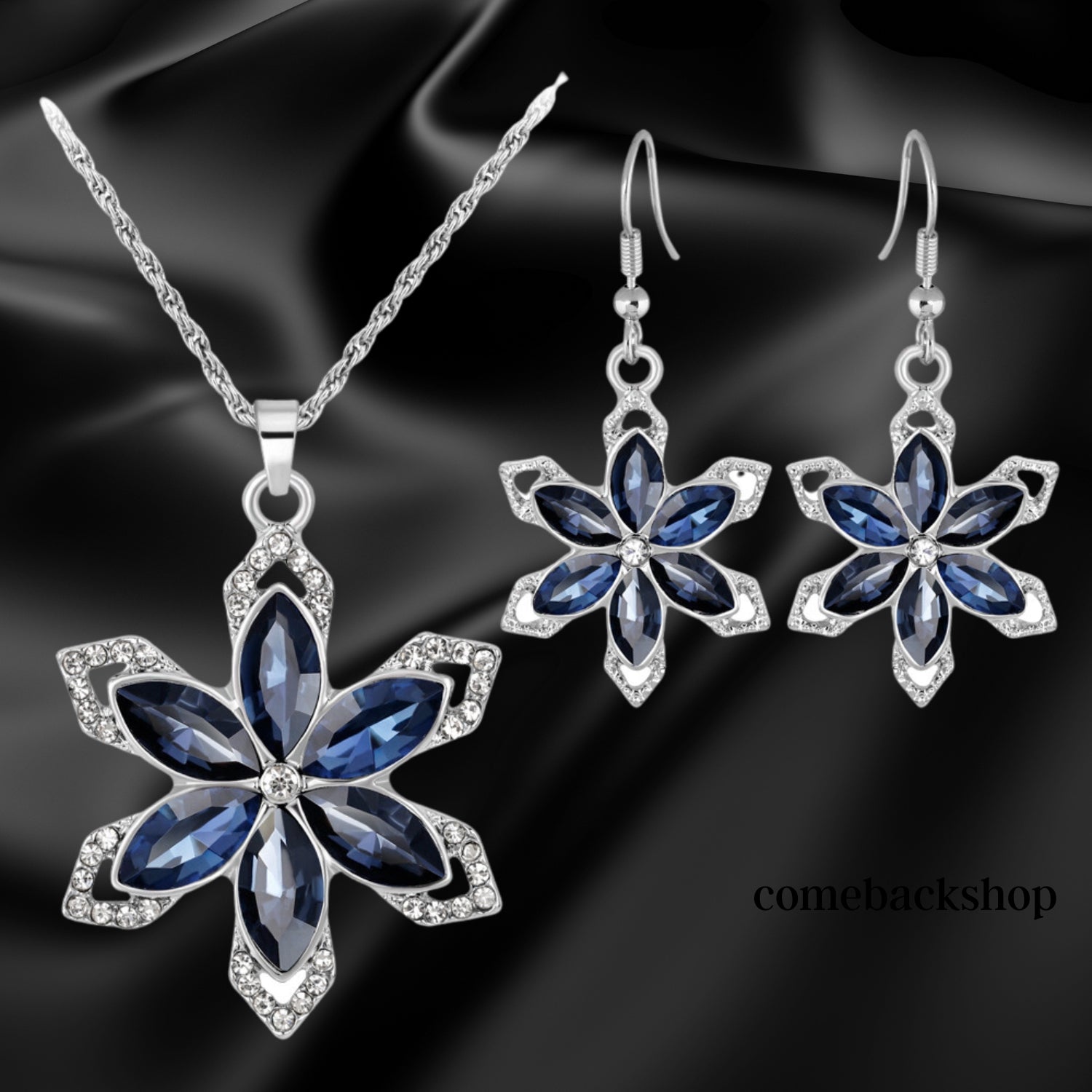 Blue Crystal Bridal Jewelry Set - Rhinestone Choker Necklace & Earrings for Women & Girls | Prom, Wedding, Party & Special Occasion Accessories