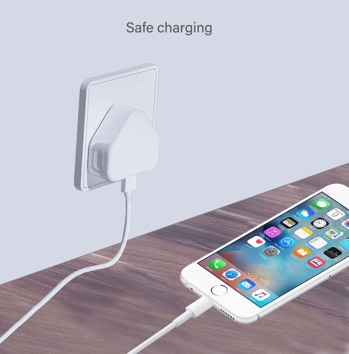 Fast Charging USB Cable 1.5M with Wall Plug - Compatible with iPhone 5/5S/6/6S/7/8/X/XR/XS/11/12 Mini/SE - Perfect for Home, Office & Travel Charging