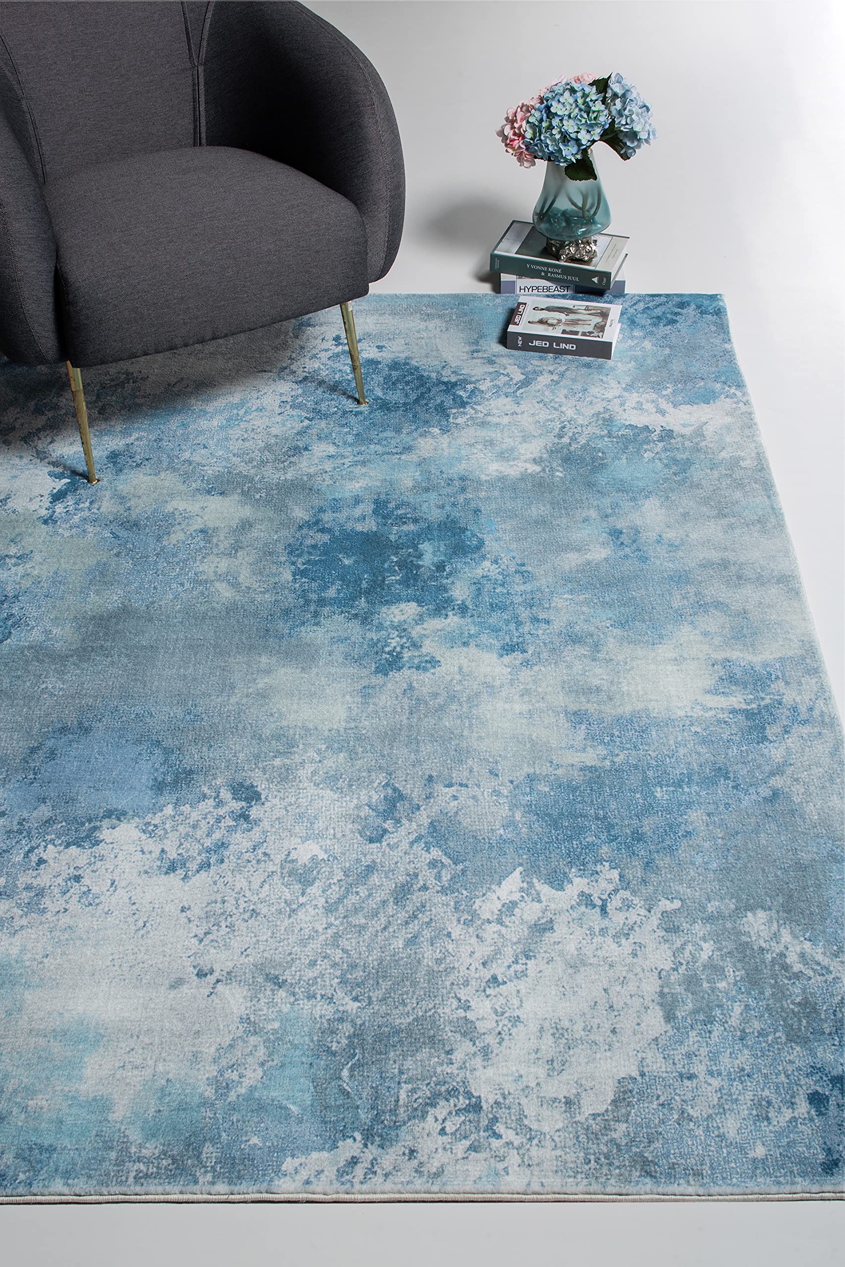 KAS Rugs Roxy Blue Nebula Abstract Plush Area Rug 6x9 Feet - Soft Modern Boho Decor for Living Room, Bedroom & Nursery - ROX28036X9