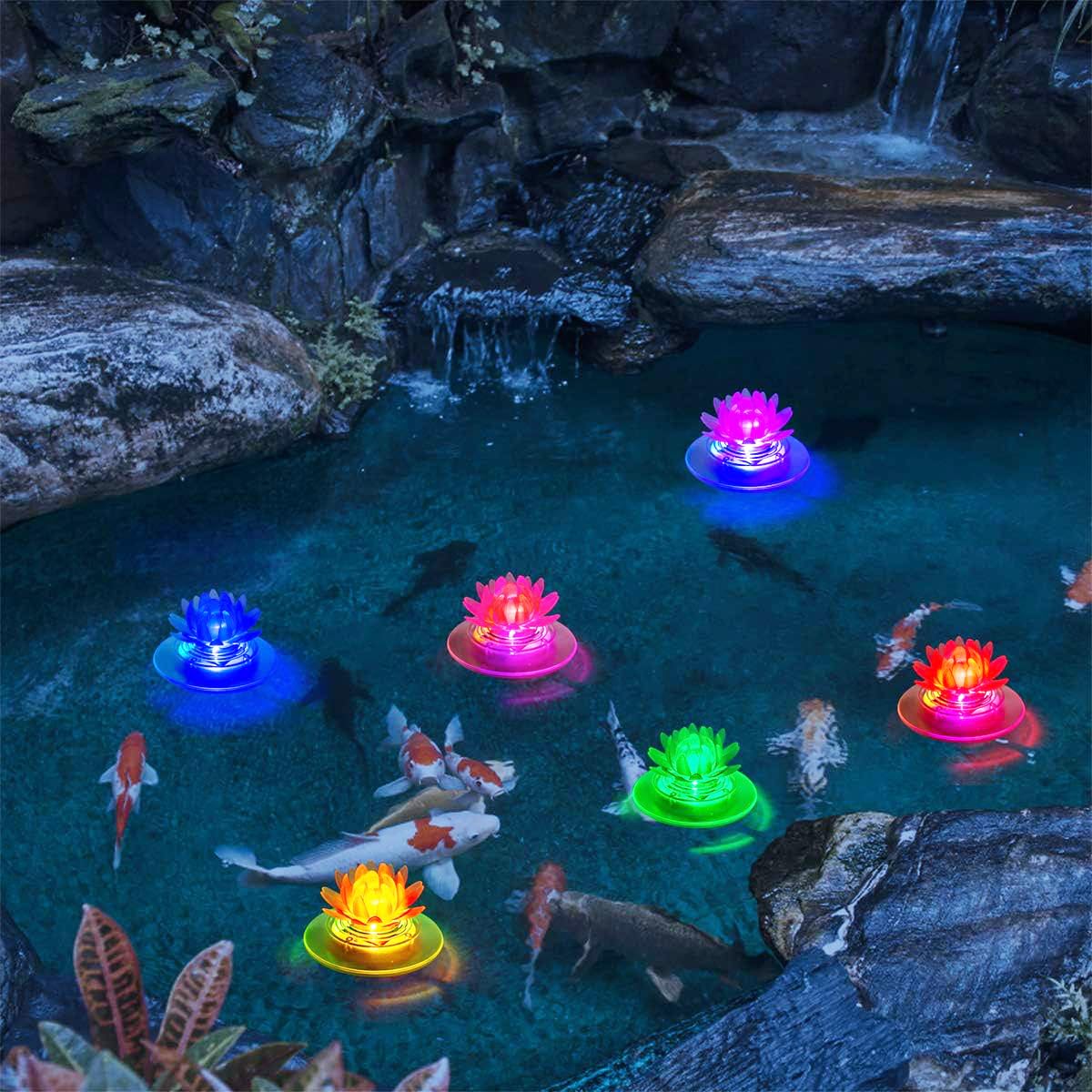Pearlstar Solar Floating Pond Lights - Waterproof LED RGB Solar Lights for Pool, Spa, Garden, Patio | Outdoor Decor for Weddings, Parties & Christmas | 2Pcs Lotus Design | Perfect for Nighttime Ambiance & Holiday Celebrations