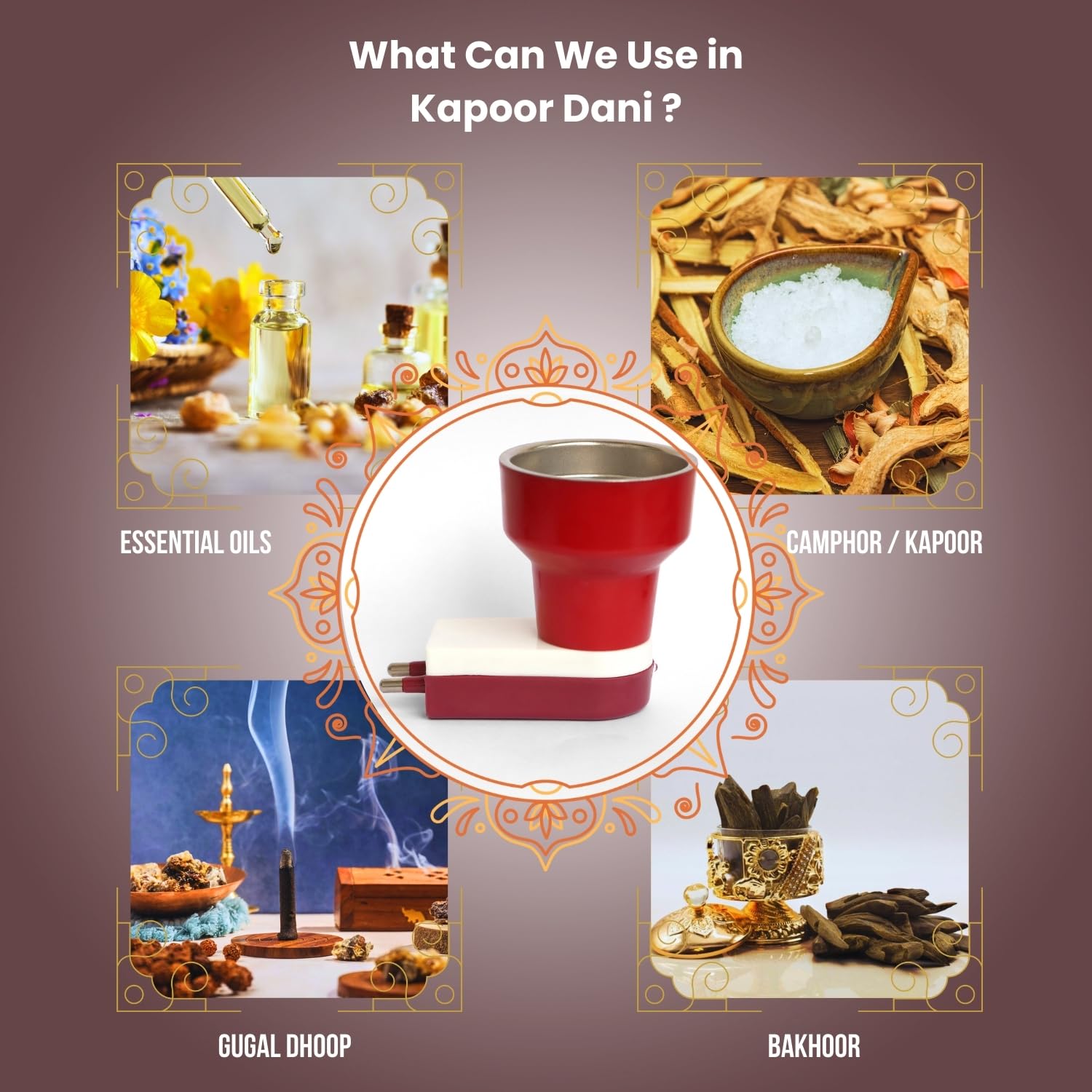 Premium Stainless Steel Electric Incense Holder & Smokeless Aroma Diffuser - Kapoor Dani & Bakhoor Burner for Home, Office, Meditation - Essential Oil Diffuser with Stylish Bright Red Finish | Perfect for Relaxation, Yoga & Aromatherapy Sessions