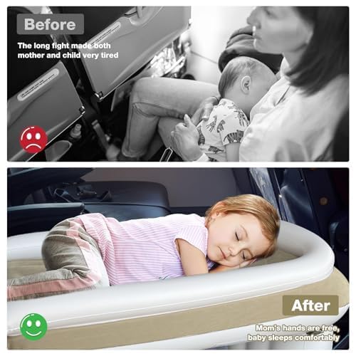 Toddler Travel Bed - Airplane Seat Extender & Toddler Bed Belt for Safe Airplane, Train & Car Rides | Portable Kids Travel Accessory | Perfect for Family Trips & Long Journeys (Beige)
