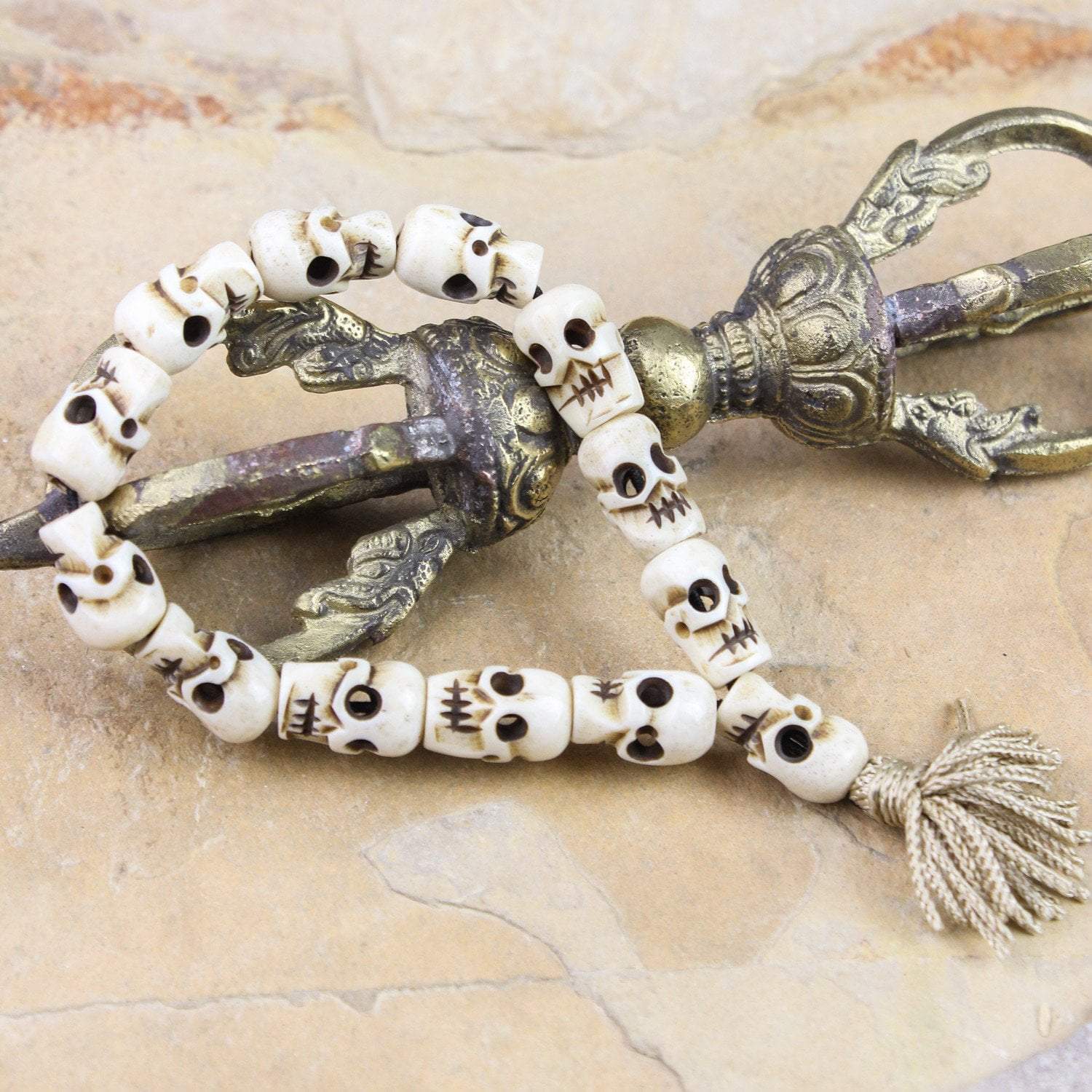 Classic Skull Bead Wrist Mala Bracelet - Buddhist Meditation Prayer Beads for Men & Women - Yoga, Mindfulness & Spiritual Practice Accessory