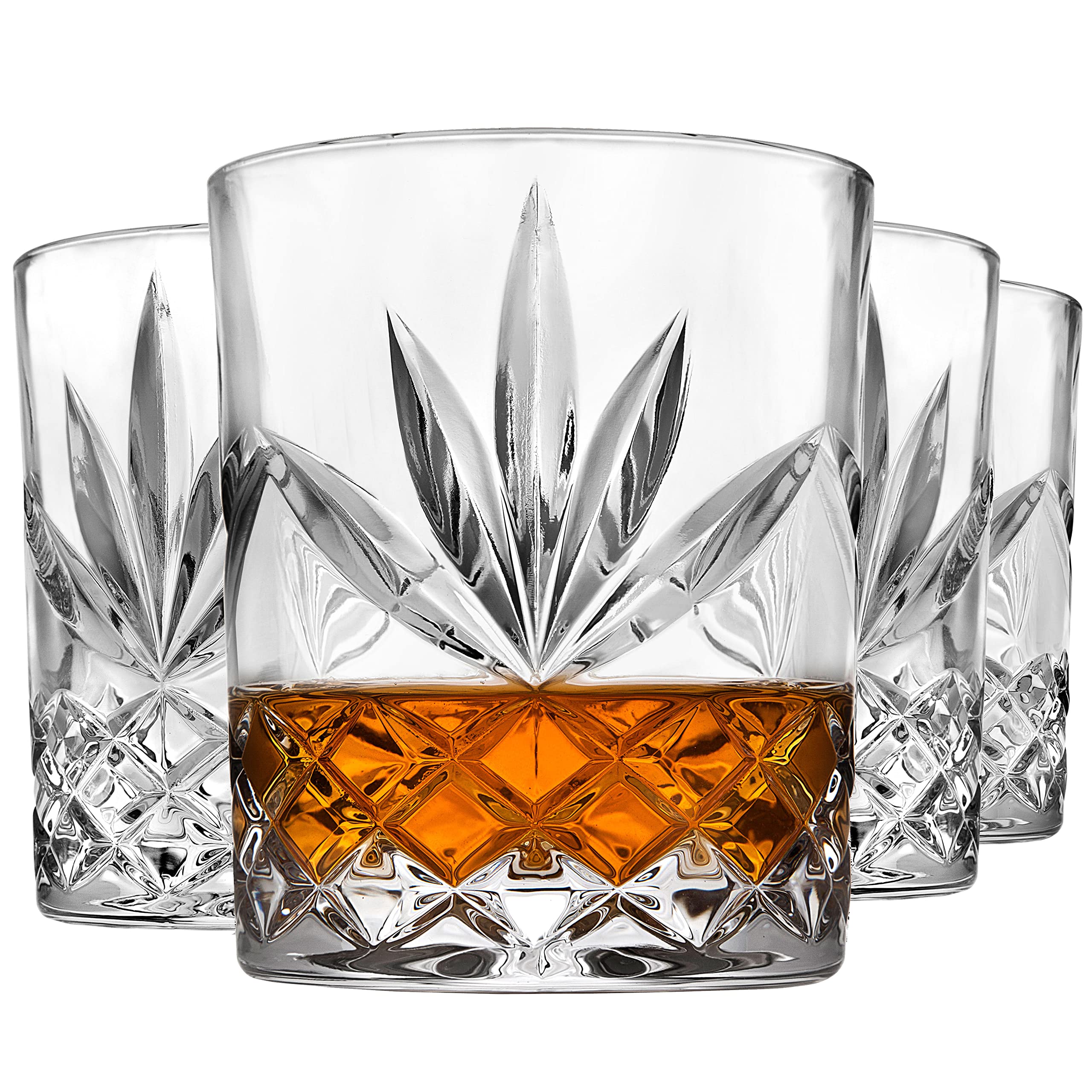Godinger 4-Piece Old Fashioned Whiskey Glasses Set - Heavy Base Scotch, Bourbon, Cocktail, Water & Juice Drinking Glasses - Perfect for Home Bar, Dinner Parties & Gifts