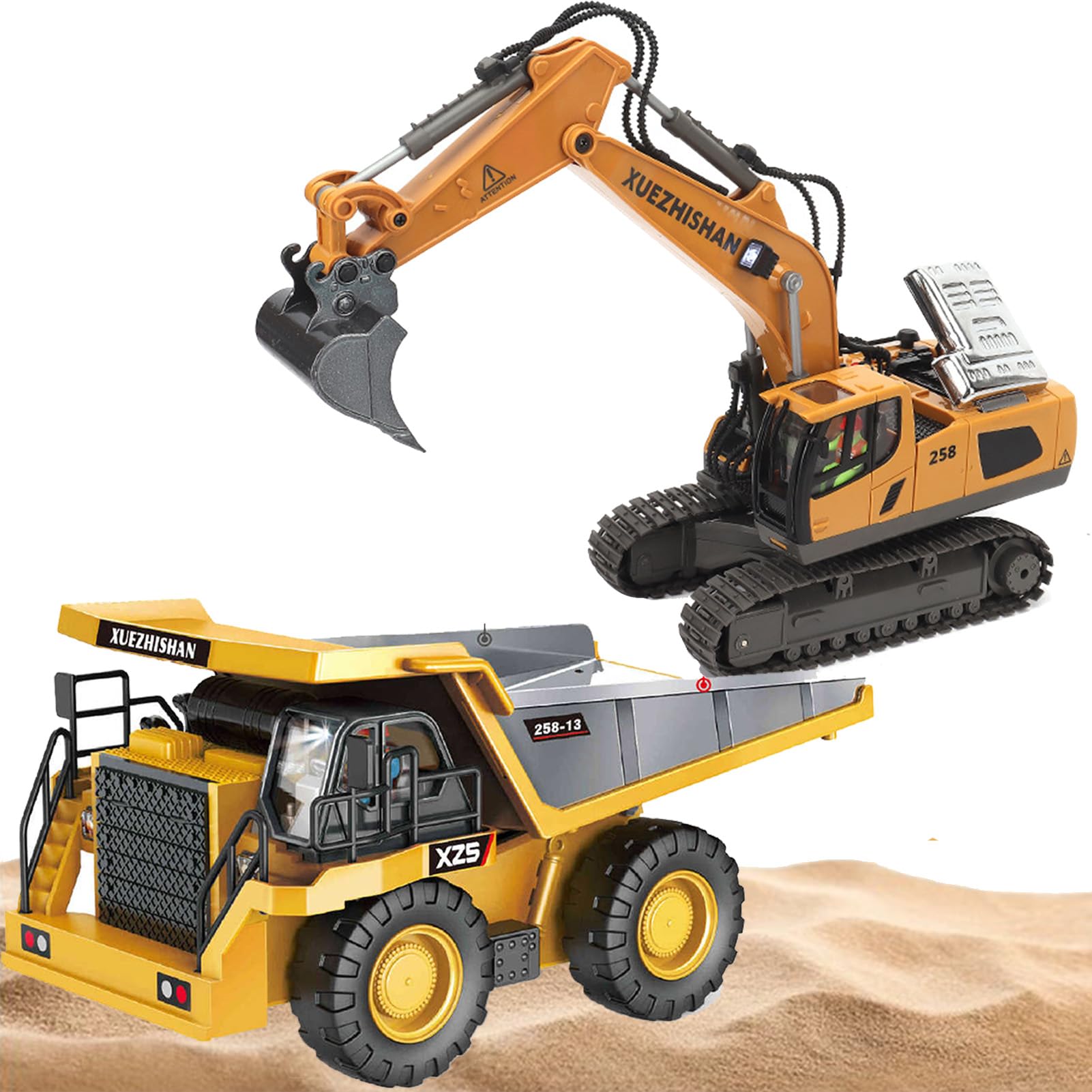 1:20 Scale Remote Control Excavator Toy with 360° Rotation & 11-Channel RC - Excavator & Dump Truck Set for Adults & Kids | Construction Play, Outdoor Fun, Birthday Gift