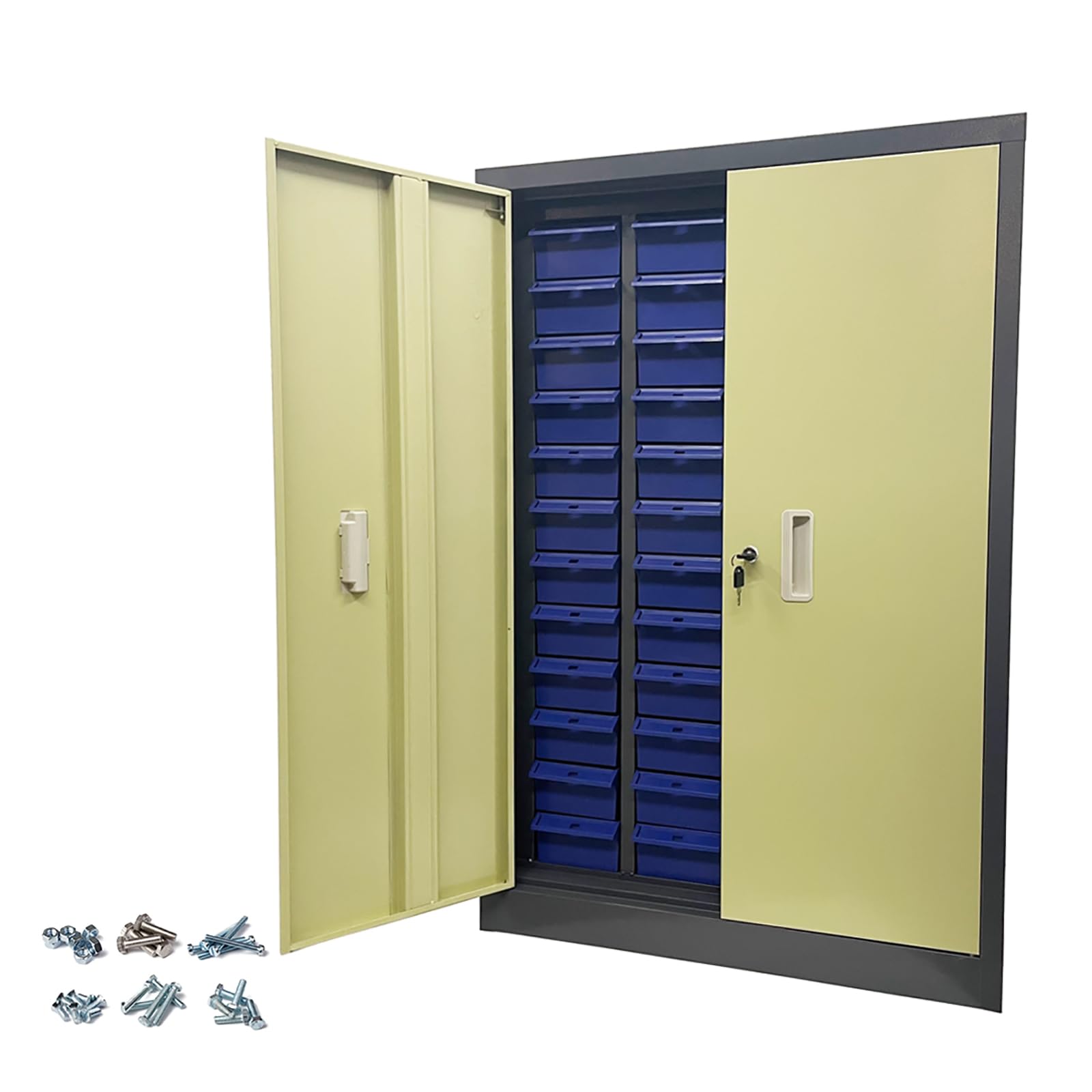 48-Drawer Steel Tool Storage Cabinet with Lockable Doors - Heavy-Duty Parts Organizer for Hardware, Crafts & Office Tools - Perfect for Workshops, Garages & Home Offices