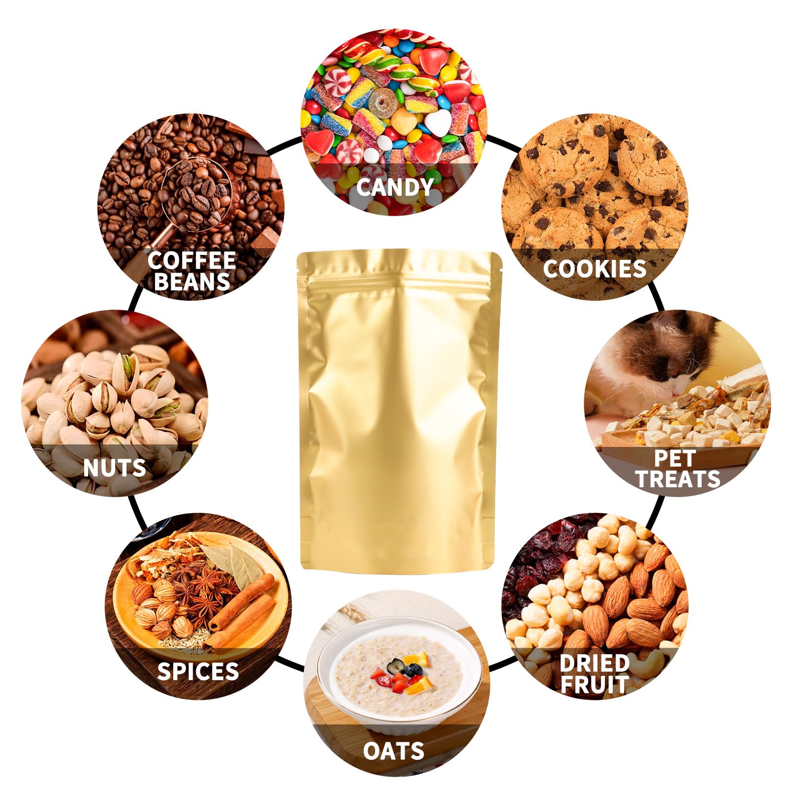 100 Pack Mylar Smell Proof Bags - Resealable Gold Stand Up Pouch Bags with Foil Seal for Food Storage, Coffee, Tea, Herbs & Spices | 3.93×5.9 Inch | Airtight Packaging for Freshness & Odor Control