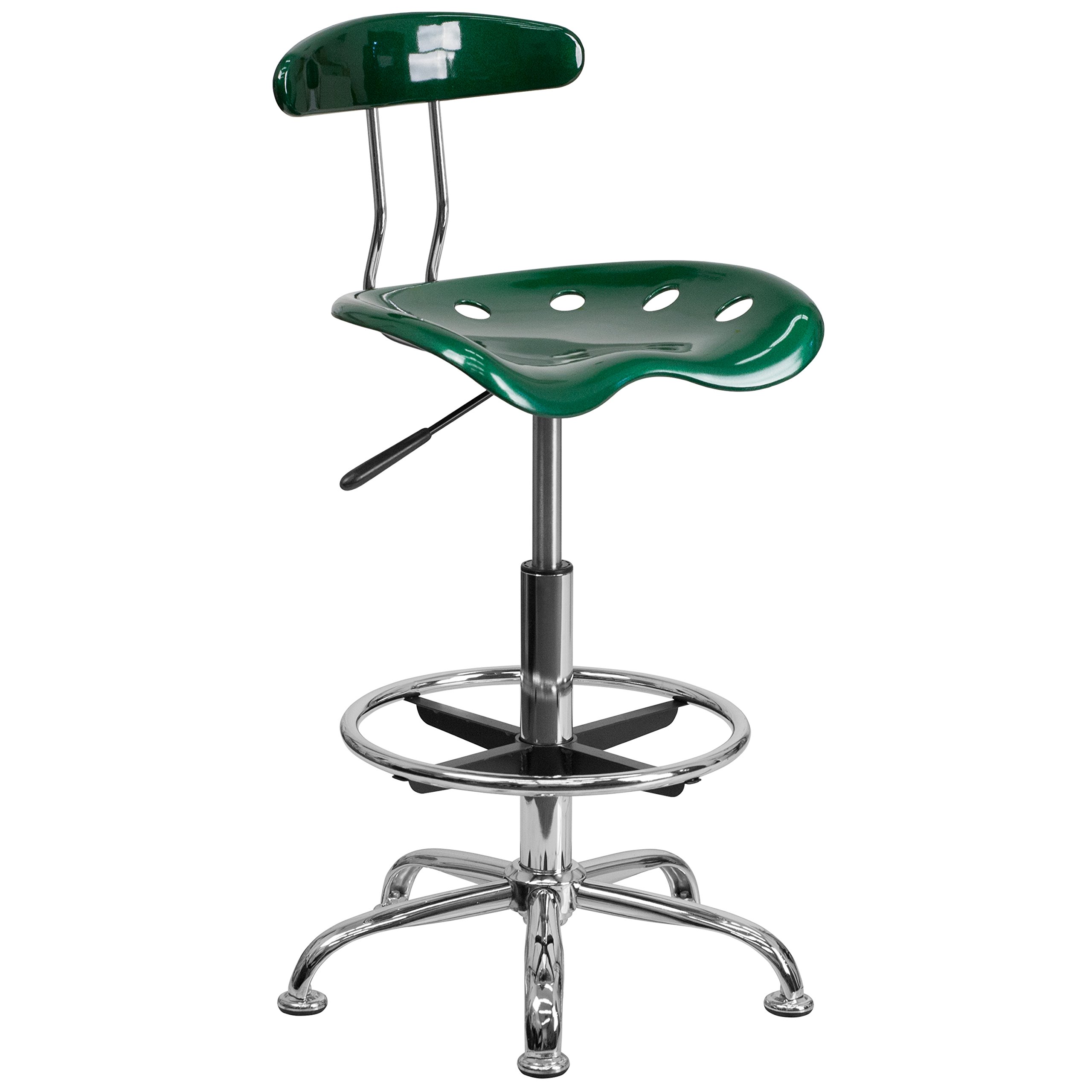 Flash Furniture Bradley Vibrant Green & Chrome Drafting Stool with Tractor Seat - Adjustable Height Office Stool for Drafting Table, Bar Counter, or Home Office Workspace