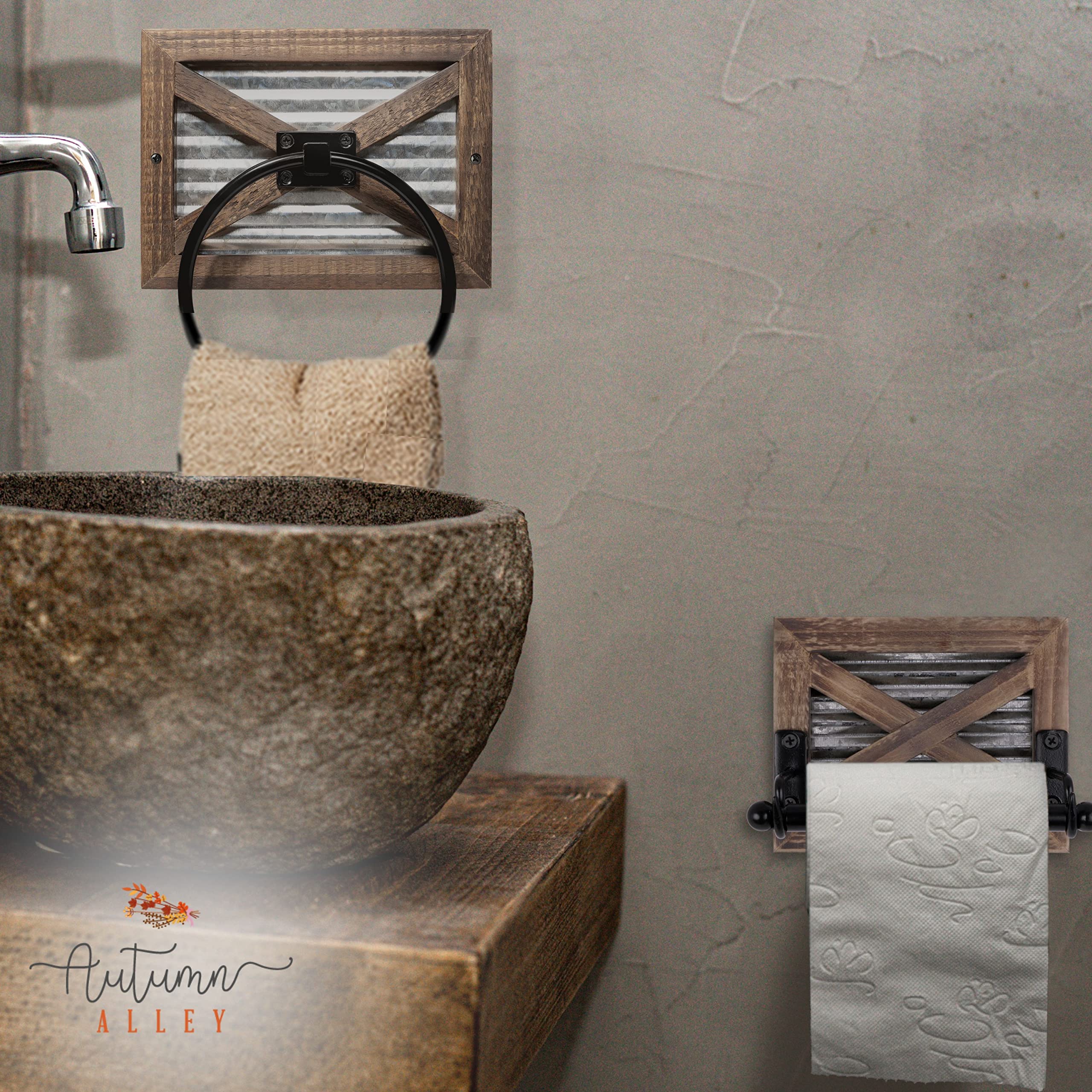 Rustic Farmhouse Toilet Paper Holder Wall Mount - Warm Brown Wood & Galvanized Metal Bathroom Accessory for Western Decor | Perfect for Country Style, Cabin, and Ranch Bathrooms