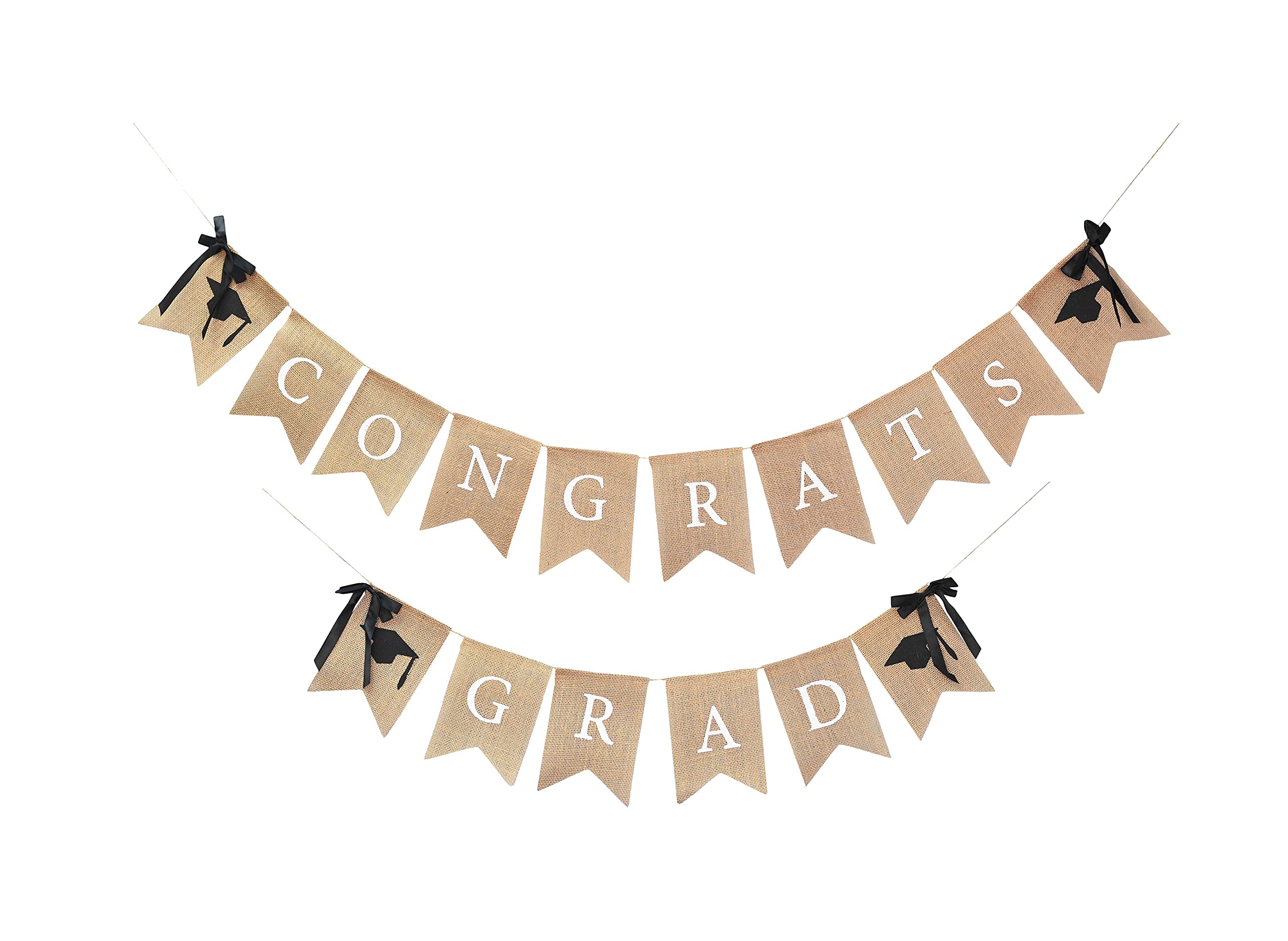 Mandala Crafts Burlap Graduation Banner - Congrats Grad Decor for Graduation Party, Ceremony & Photo Backdrop - Hanging Garland Bunting Flag Sign for High School & College Celebrations