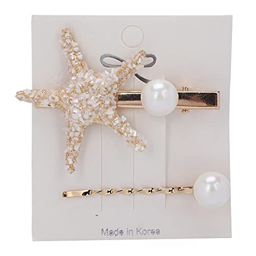 Starfish Shell Hair Clips Set with False Pearls - Elegant Starfish Hair Barrettes & Hairpins for Women & Girls - Perfect for Beach Weddings, Summer Vacations & Boho Fashion Accessories (White)