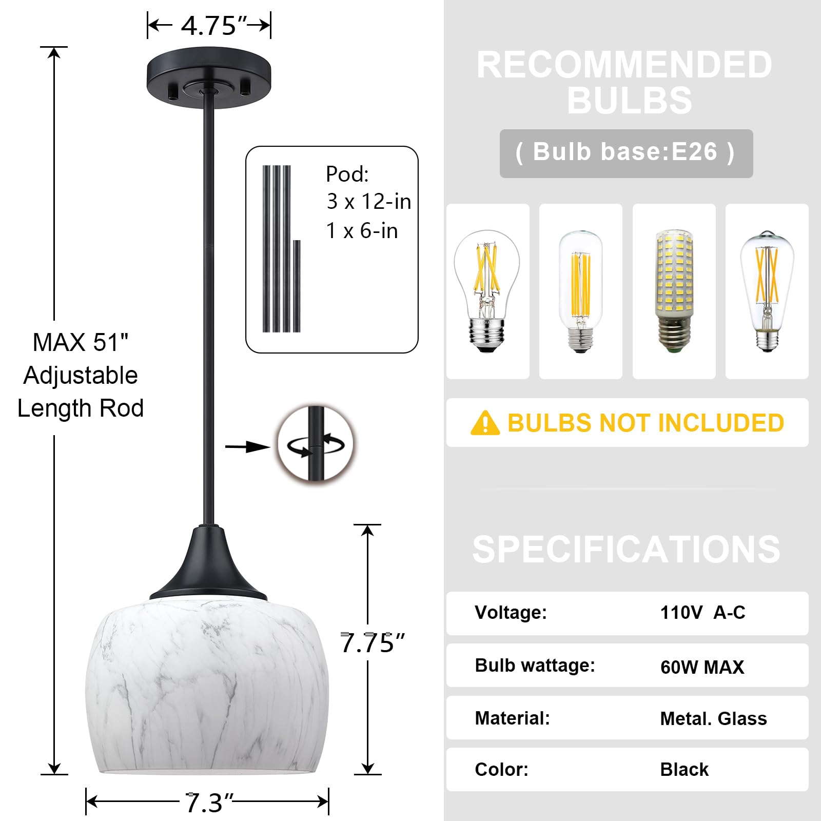 2 Pack Black Modern Farmhouse Pendant Lights - 7.3