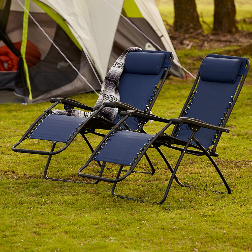 Zero Gravity Recliner Chair for Outdoor & Camping - Adjustable Headrest, Portable Folding Lawn Deck Patio Pool Lounge Chair for Adults (Blue, 2 Pack) - Perfect for Backyard Relaxation, Beach Trips & Poolside Lounging