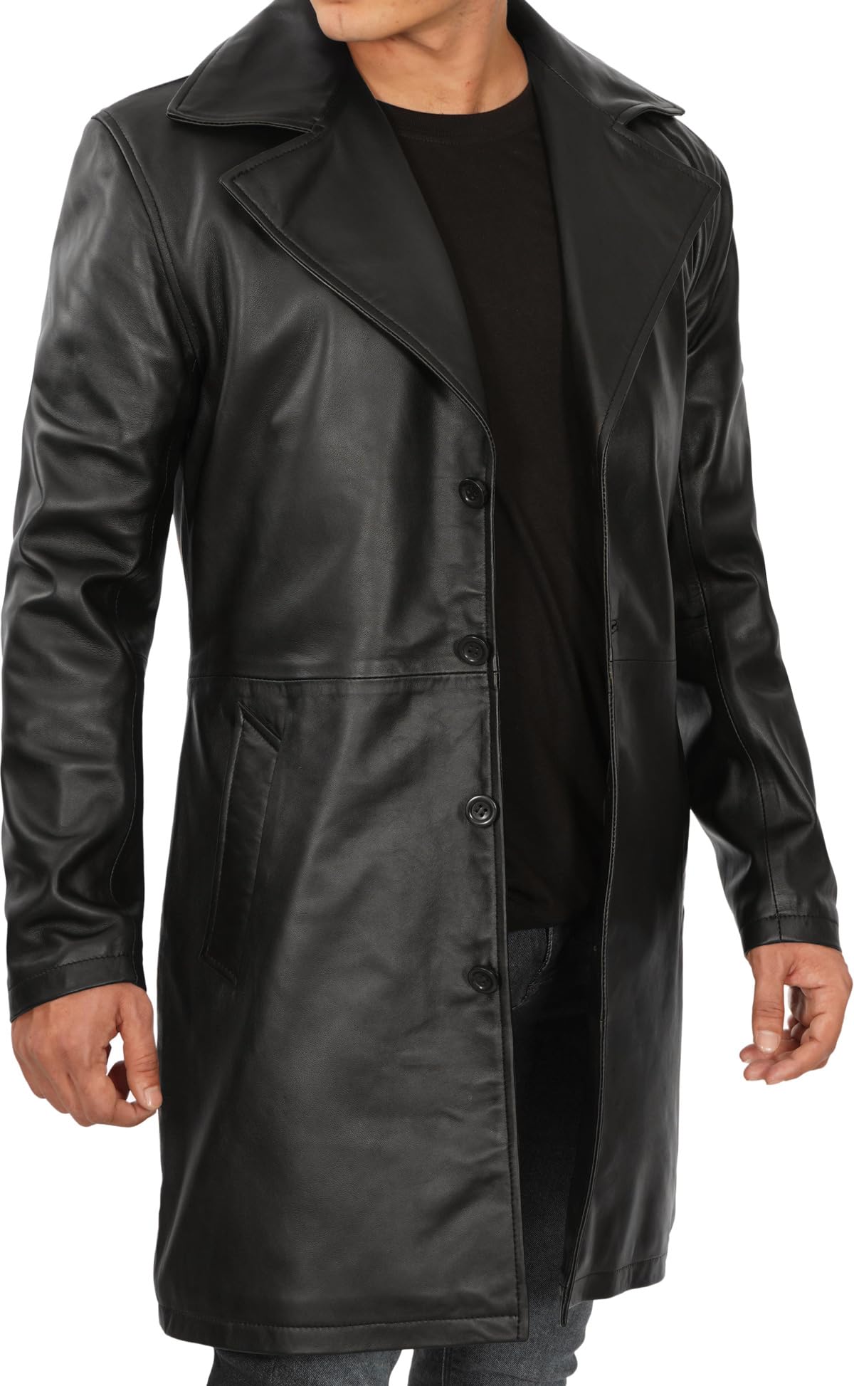 Genuine Lambskin Leather Jacket for Men - ¾ Length Brown & Black Real Leather Coat | Stylish & Durable Men's Fashion Outerwear | Perfect for Casual Wear, Motorcycle Riding & Night Out