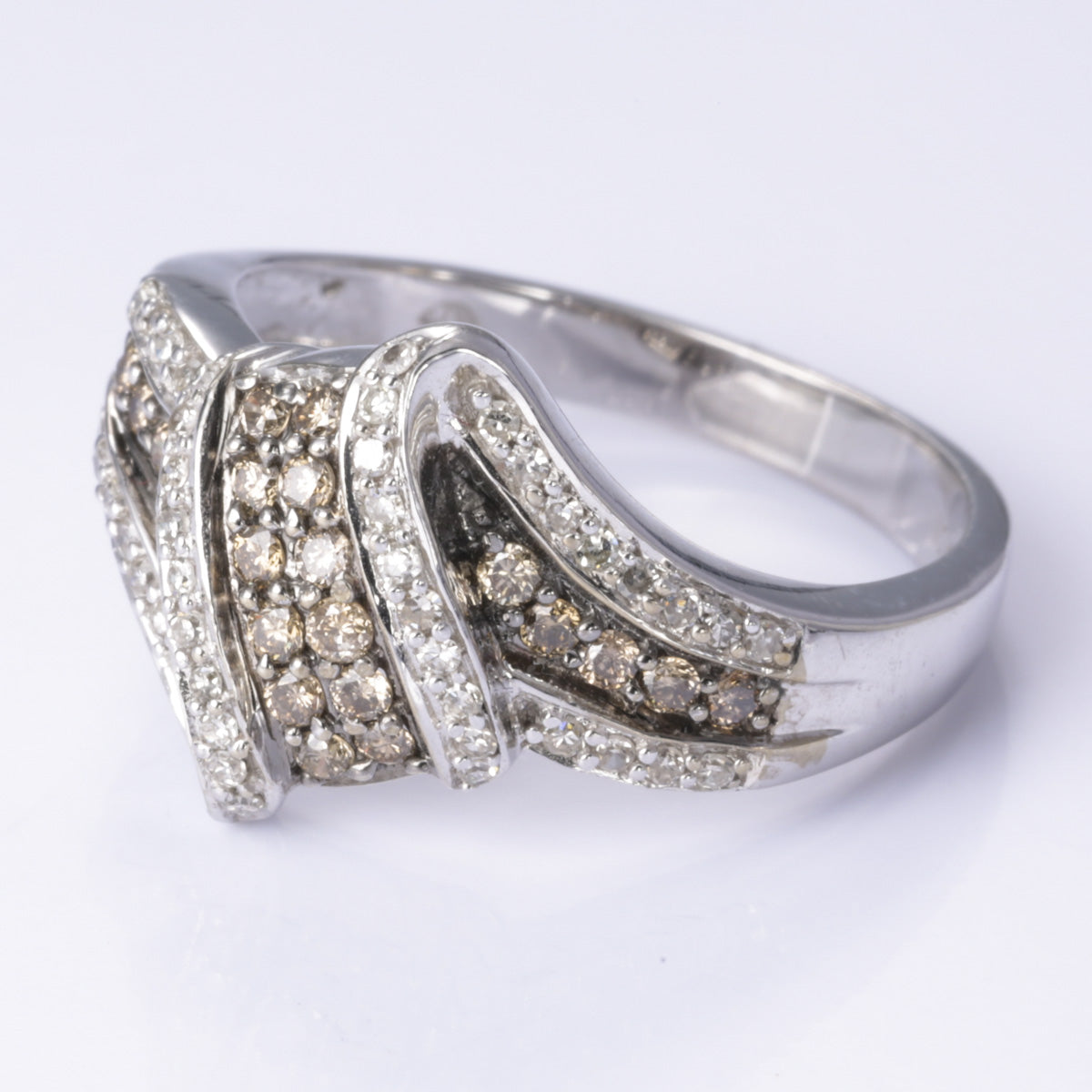 10K White Gold Champagne Diamond and Diamond Ring | 0.30ctw Center Stone, 0.20ctw Side Stones | Size 7.25 | Elegant Engagement, Wedding, Anniversary Gift for Her