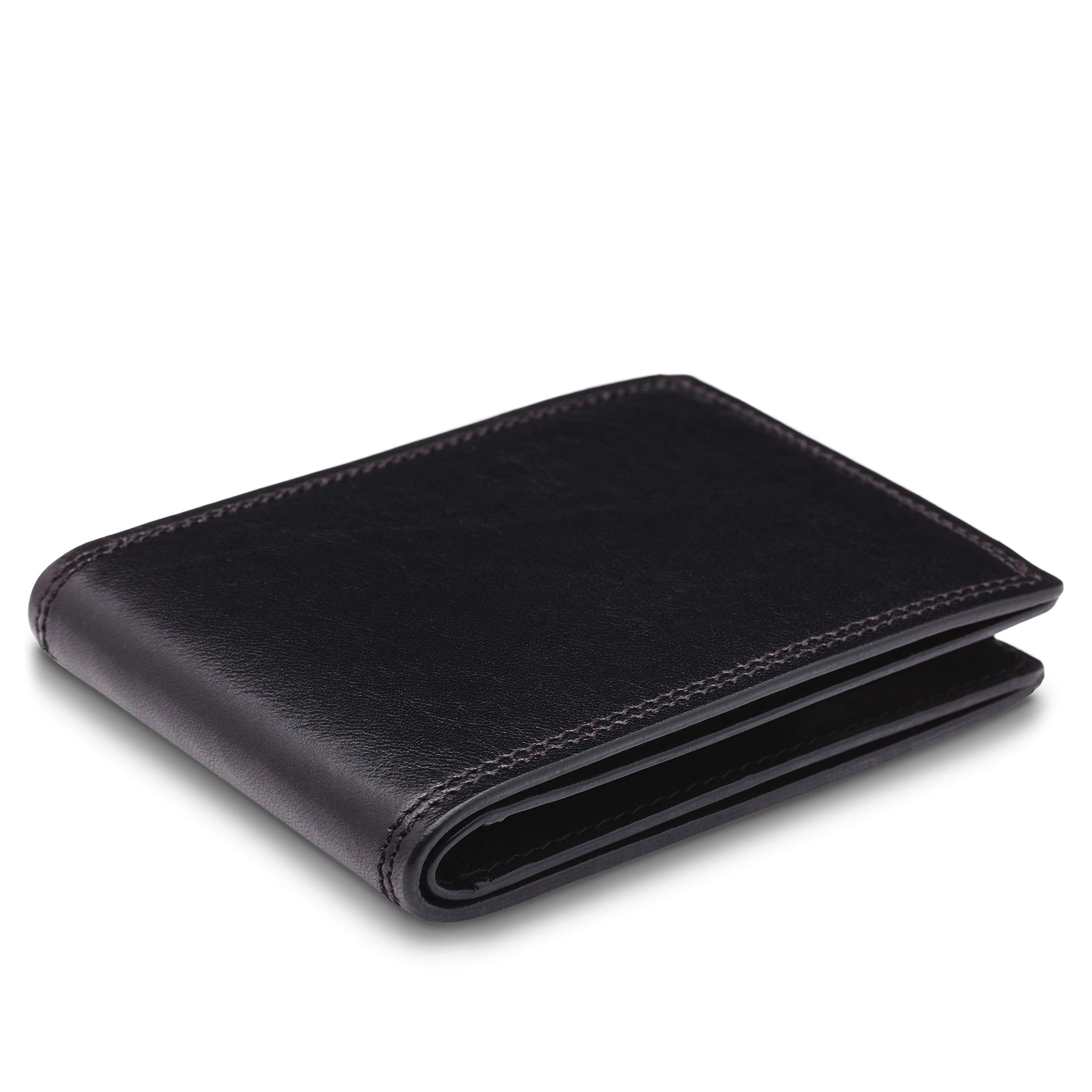 Bosca Men’s Genuine Leather Slim Bifold Wallet - RFID Blocking - Black - Perfect for Everyday Carry & Travel Essentials