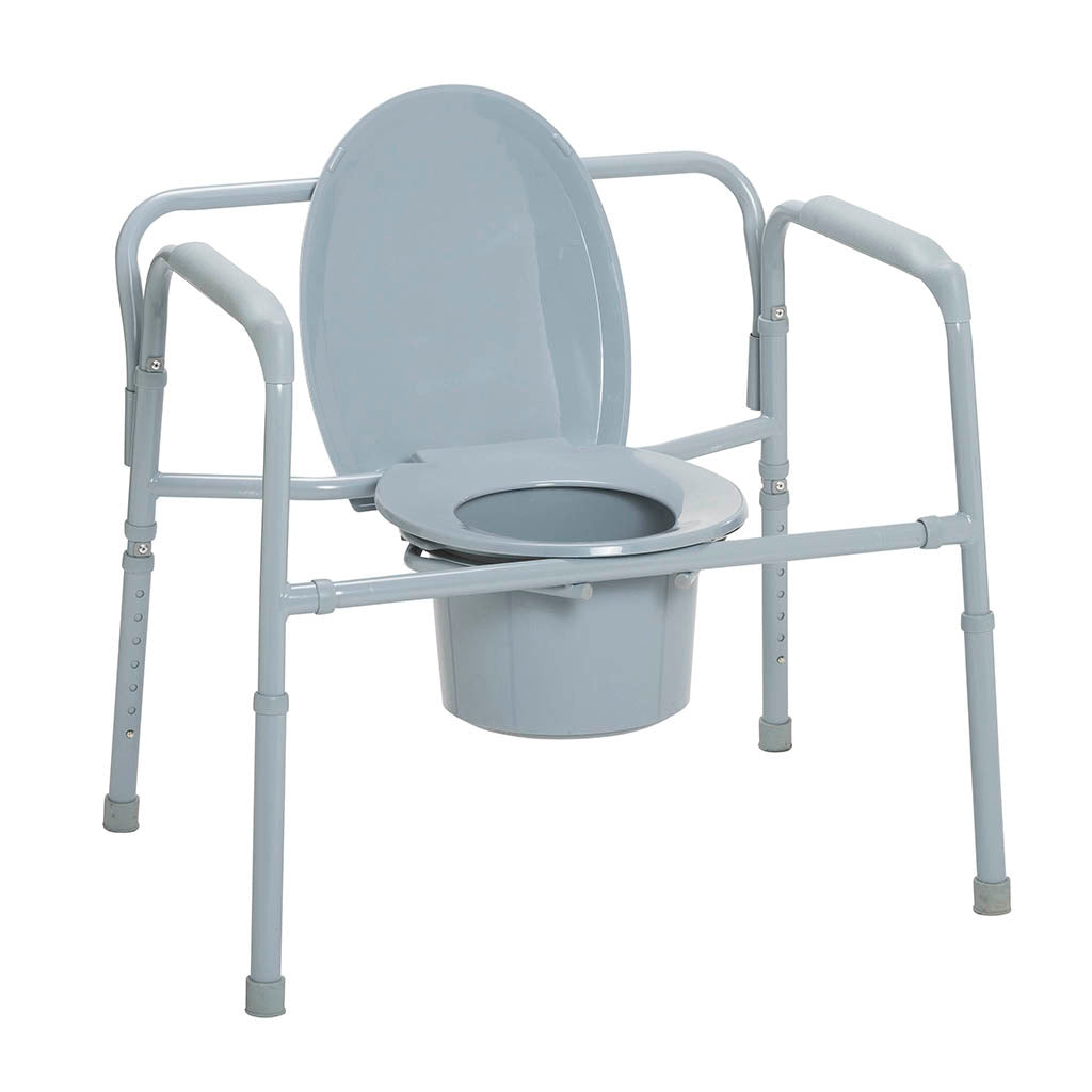 Bariatric Folding Steel Elongated Commode Chair - Heavy Duty Portable Toilet for Elderly & Disabled - Home Care & Hospital Use