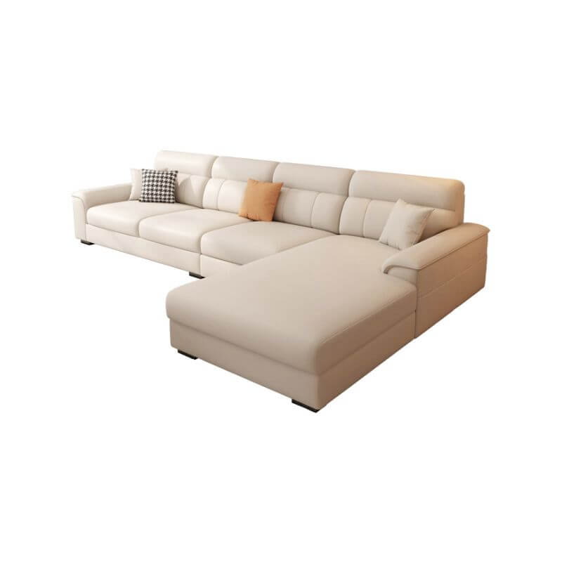 Modern L-Shaped Leather Upholstered Sectional Sofa with Chaise Lounge & Hidden Support - Perfect for Living Room, Home Theater & Lounge Areas
