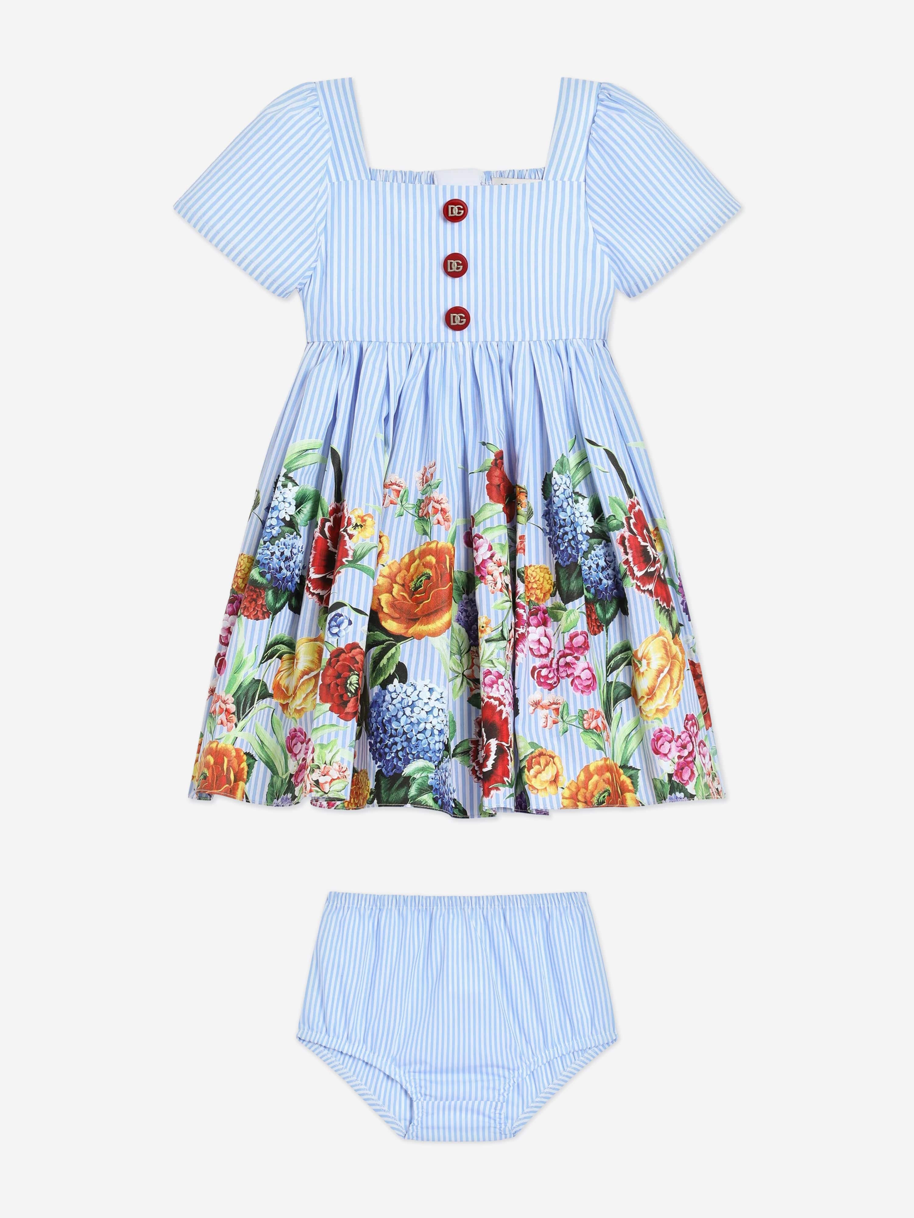 Baby Girls Floral Print Dress Set - Multicolor Cotton Summer Outfit for Toddler Girls | Perfect for Birthday Parties, Family Photos & Outdoor Play