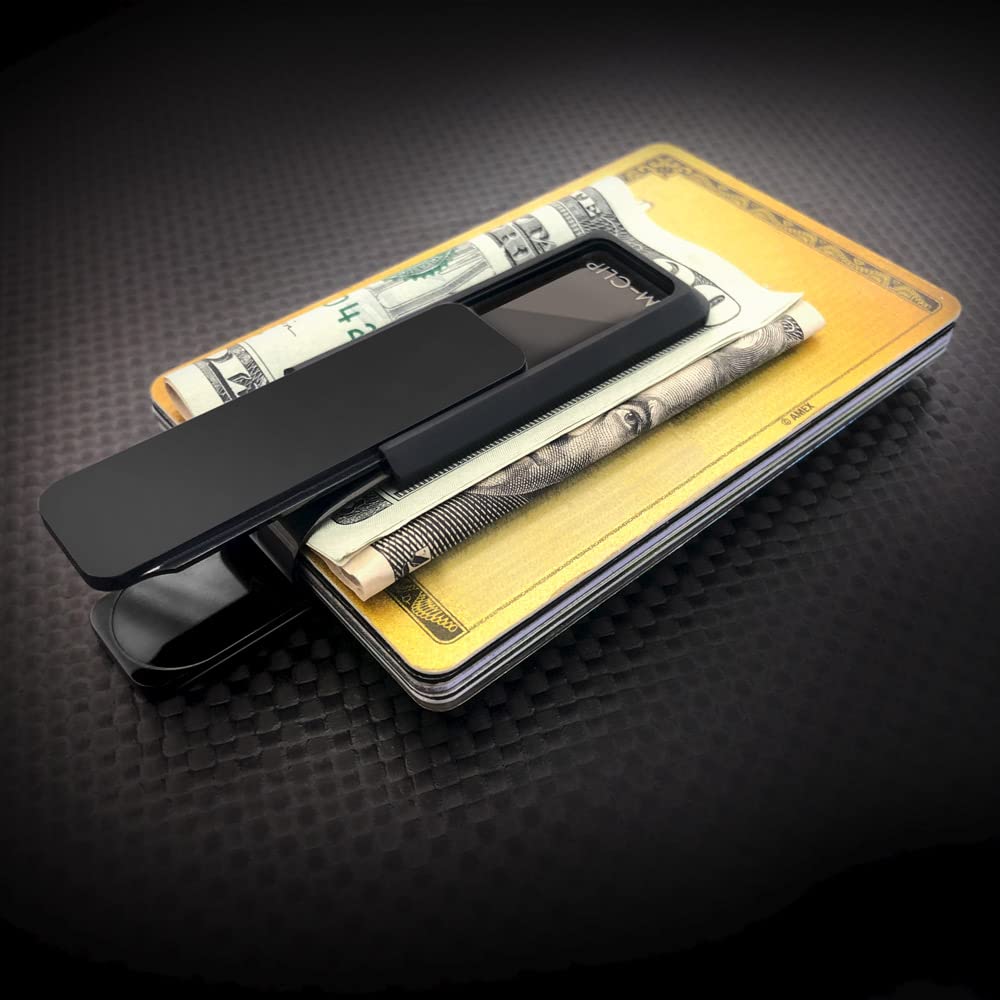 Premium Aluminum Blackout Money Clip for Men - Slim RFID Blocking Cash & Credit Card Holder - Minimalist Wallet Alternative for Everyday Carry, Travel, and Business