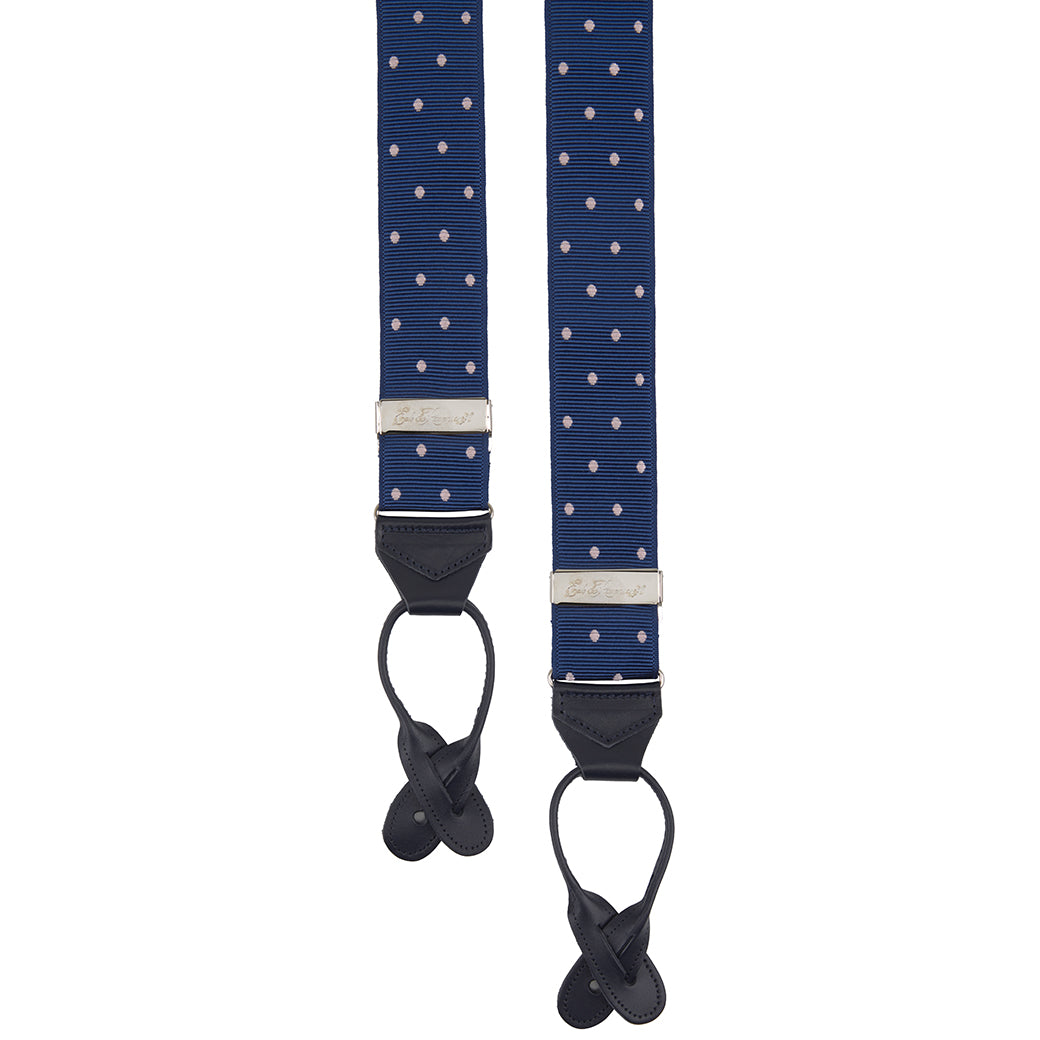 Navy and Pale Pink Webbed Spot Braces - Adjustable Elastic Suspenders for Men & Women - Perfect for Vintage Outfits, Cosplay, and Formal Wear