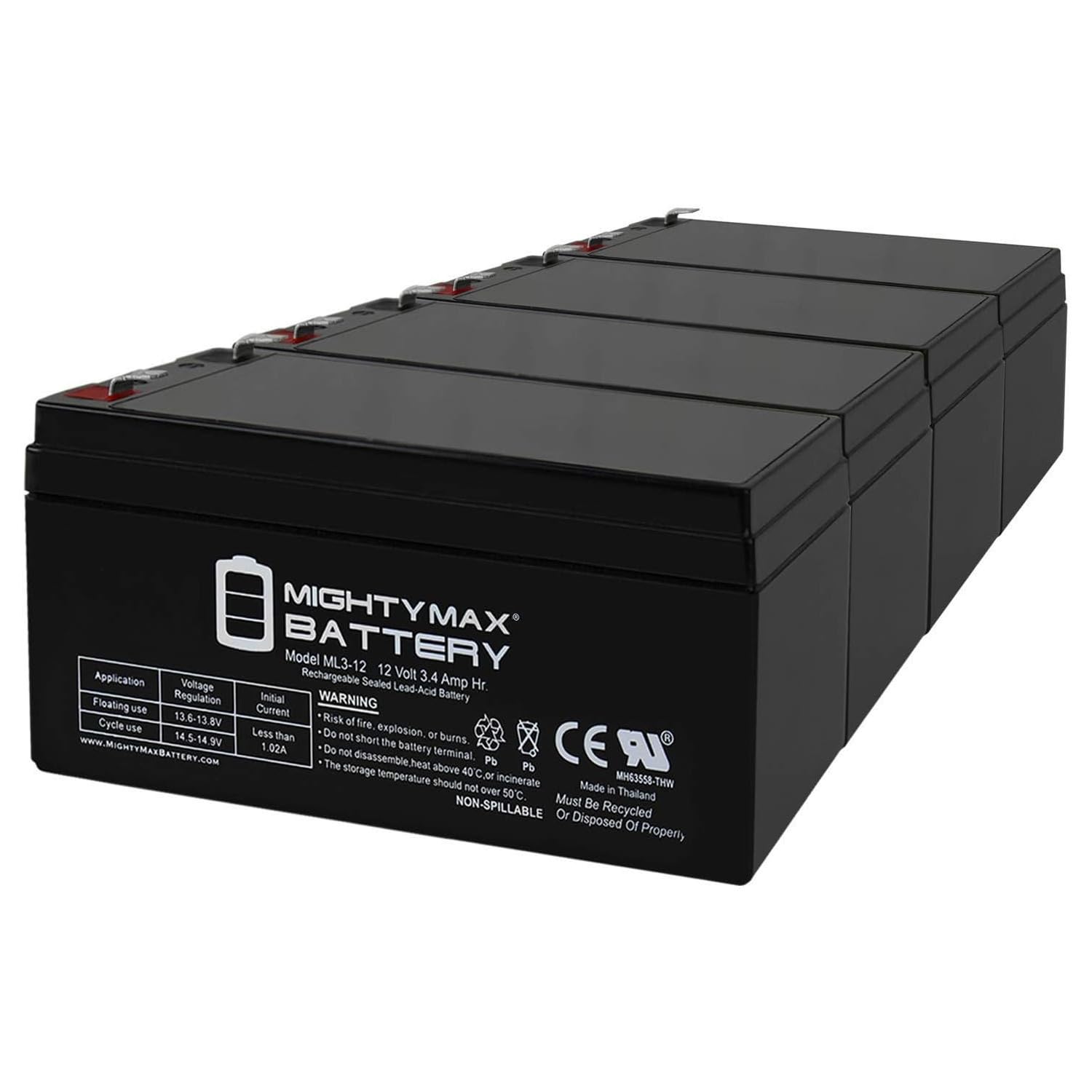 Mighty Max 12V 3AH SLA Replacement Battery for Honeywell 5000 Security System - 4 Pack - Perfect for Home Alarm, Emergency Lighting & Backup Power