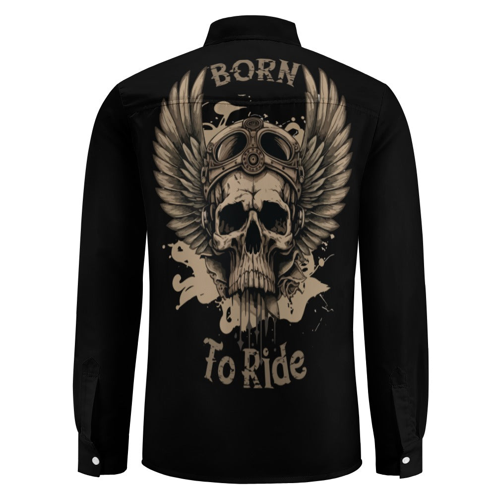 Born To Ride Casual One Pocket Long Sleeve Shirt for Men - Comfortable Motorcycle Riding & Outdoor Activities Apparel