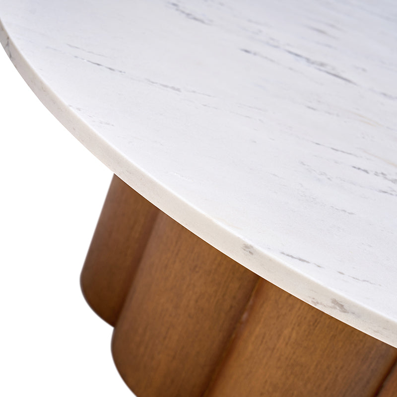 Kemina Modern Marble Coffee Table - Round White Marble Top Living Room Furniture for Home Decor & Small Spaces