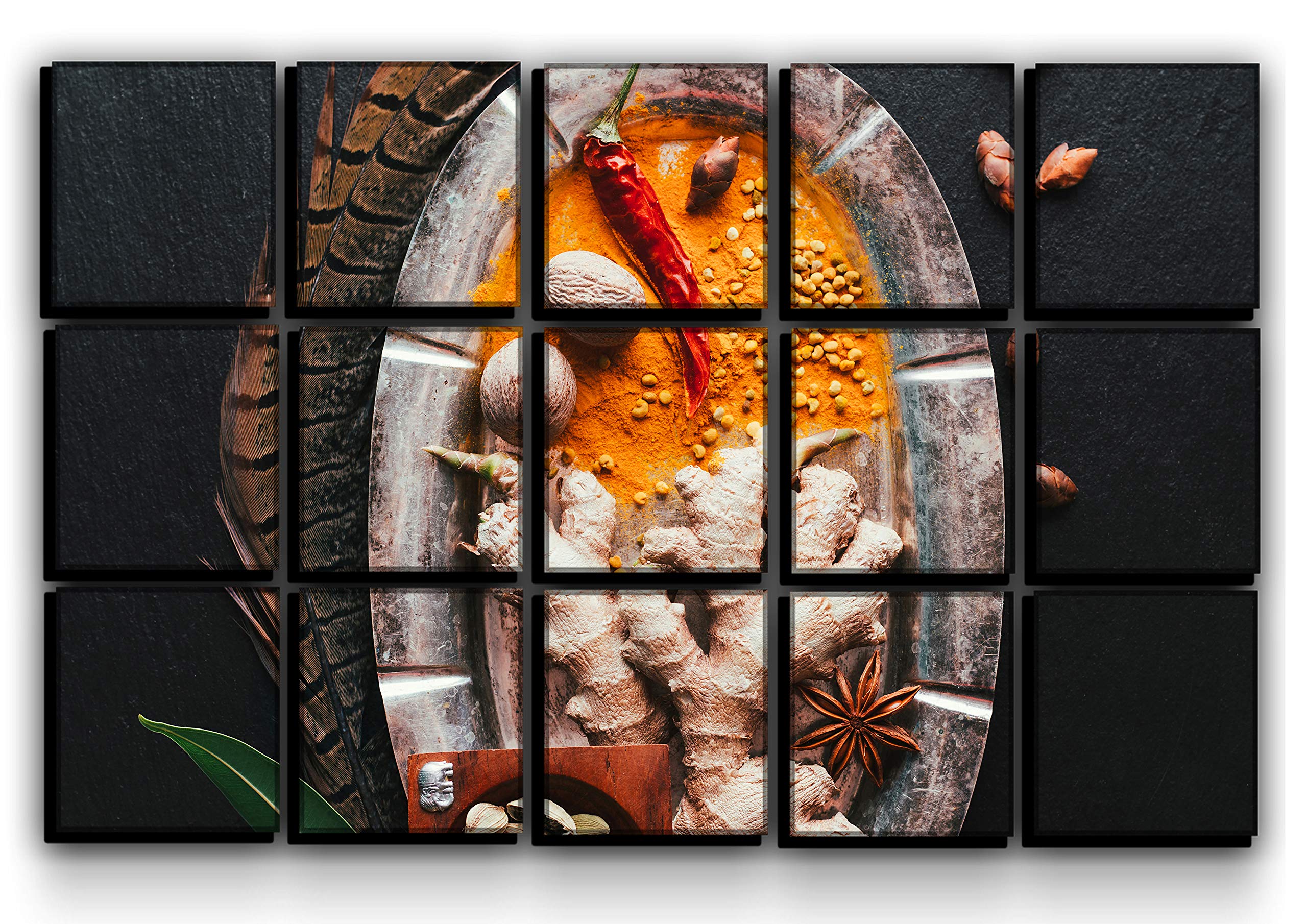 15-Piece Large Spice & Herb Wall Art Decor - Canvas Print Painting Poster for Kitchen - Food & Cooking Theme Wall Decoration Set - Perfect for Home, Restaurant, or Cafe Decor