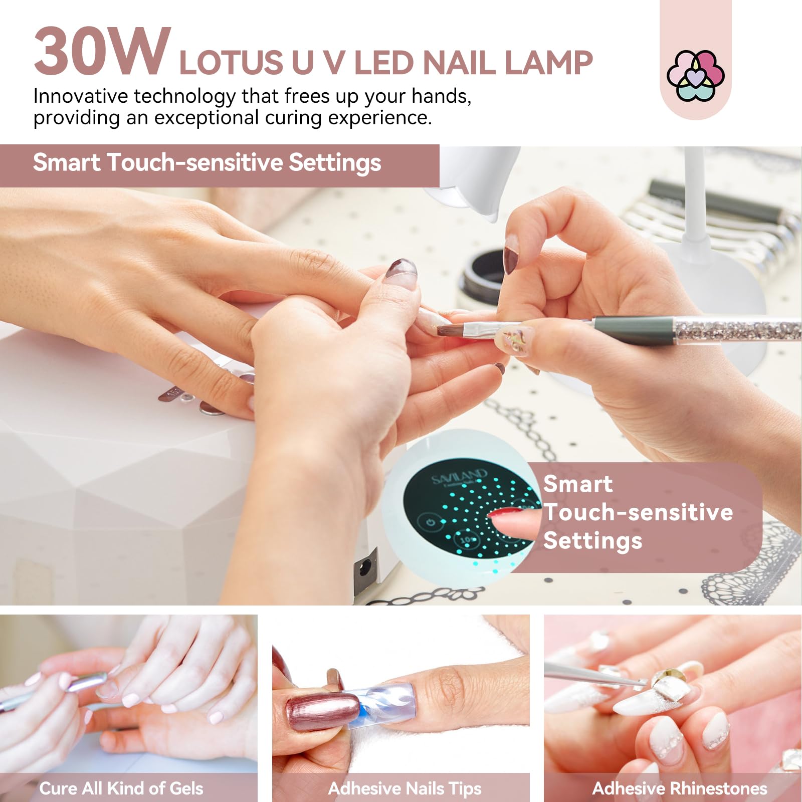 SAVILAND Intellisense 30W Cordless LED Nail Lamp - Rechargeable UV Gel Polish Dryer for Quick Drying, Portable Manicure Light for Home & Salon Use | Perfect for DIY Nail Art, Gel Extensions, and Professional Nail Treatments