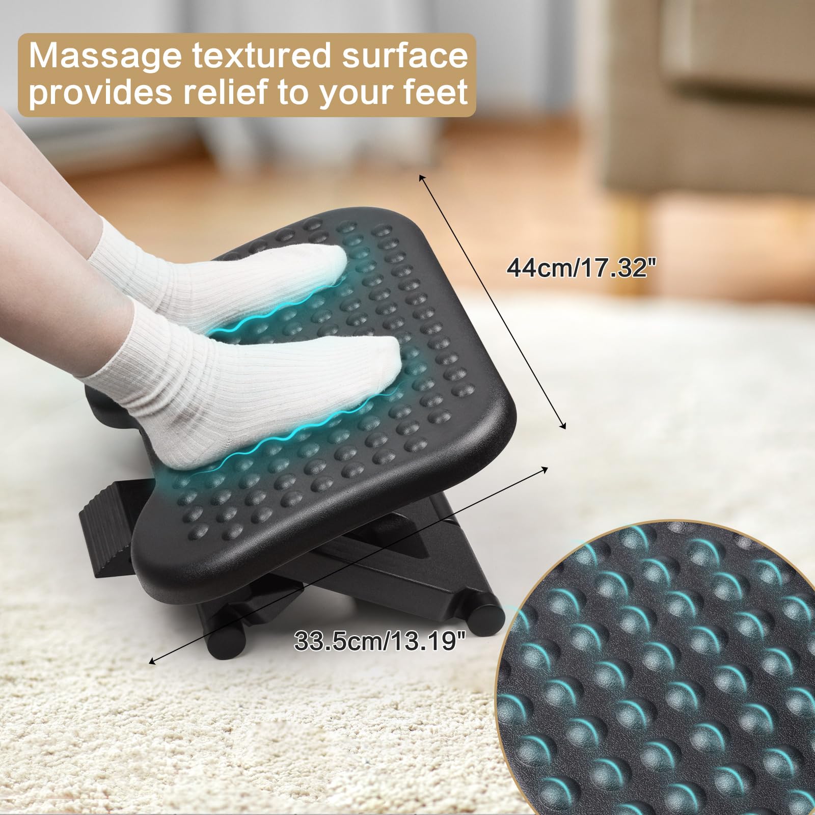 Ergonomic Adjustable Foot Rest for Under Desk - Massage Texture Board, Office & Home Use - Improve Posture & Comfort While Working or Relaxing