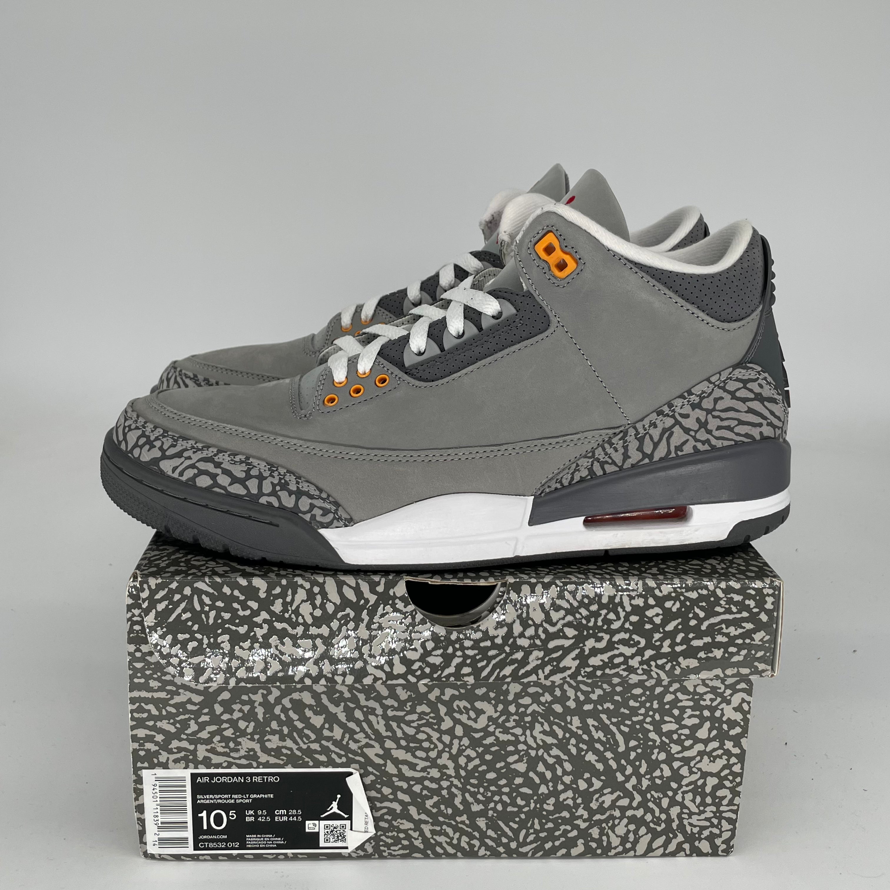 AIR JORDAN 3 COOL GREY Men's Basketball Shoes Size 10.5 - Retro Style Sneakers for Running, Training & Streetwear Fashion (Style Code: CT8532 012)