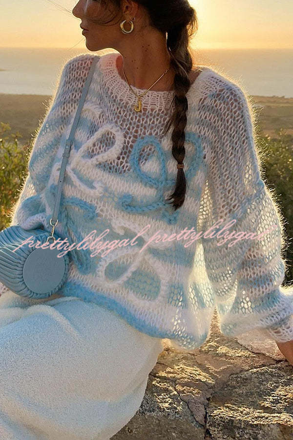 Rainbow Striped Loose Knit Sweater for Women - Cozy Hollow Out Pullover with Contrast Colors | Perfect for Fall Layering & Casual Outfits