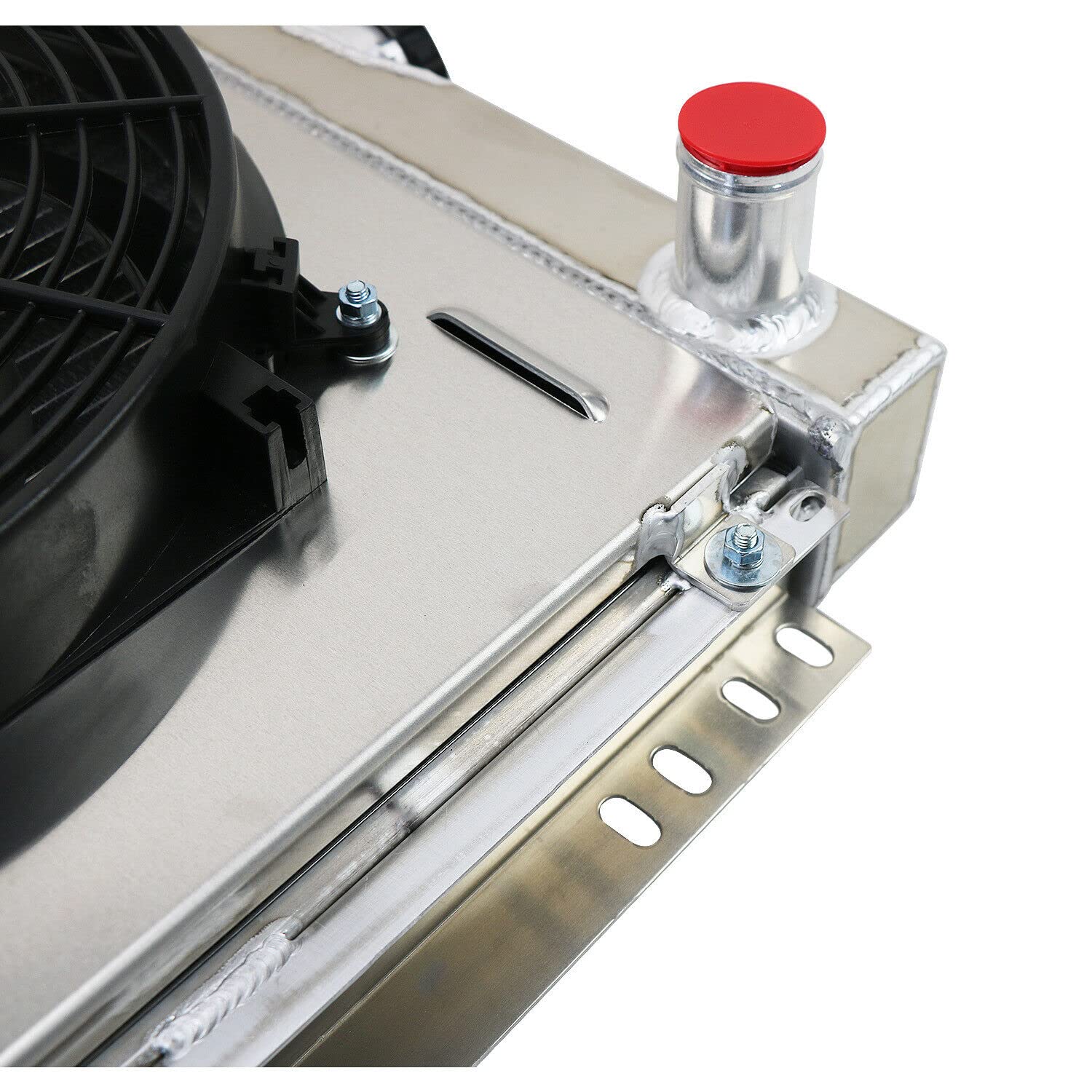High Performance 3 Row Aluminum Radiator for 1969-1970 Ford Mustang & 1970-1977 Maverick | Fits Mercury Cougar L6 V6 V8 Engines | Includes Electric Fan Shroud & Thermostat Kit | Perfect for Street Racing & Classic Car Restoration
